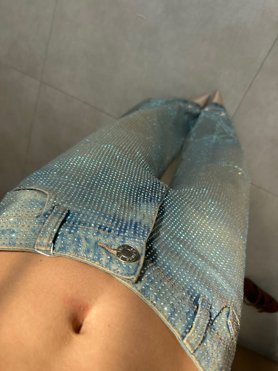 Calça Wide Leg Jeans Strass Talia