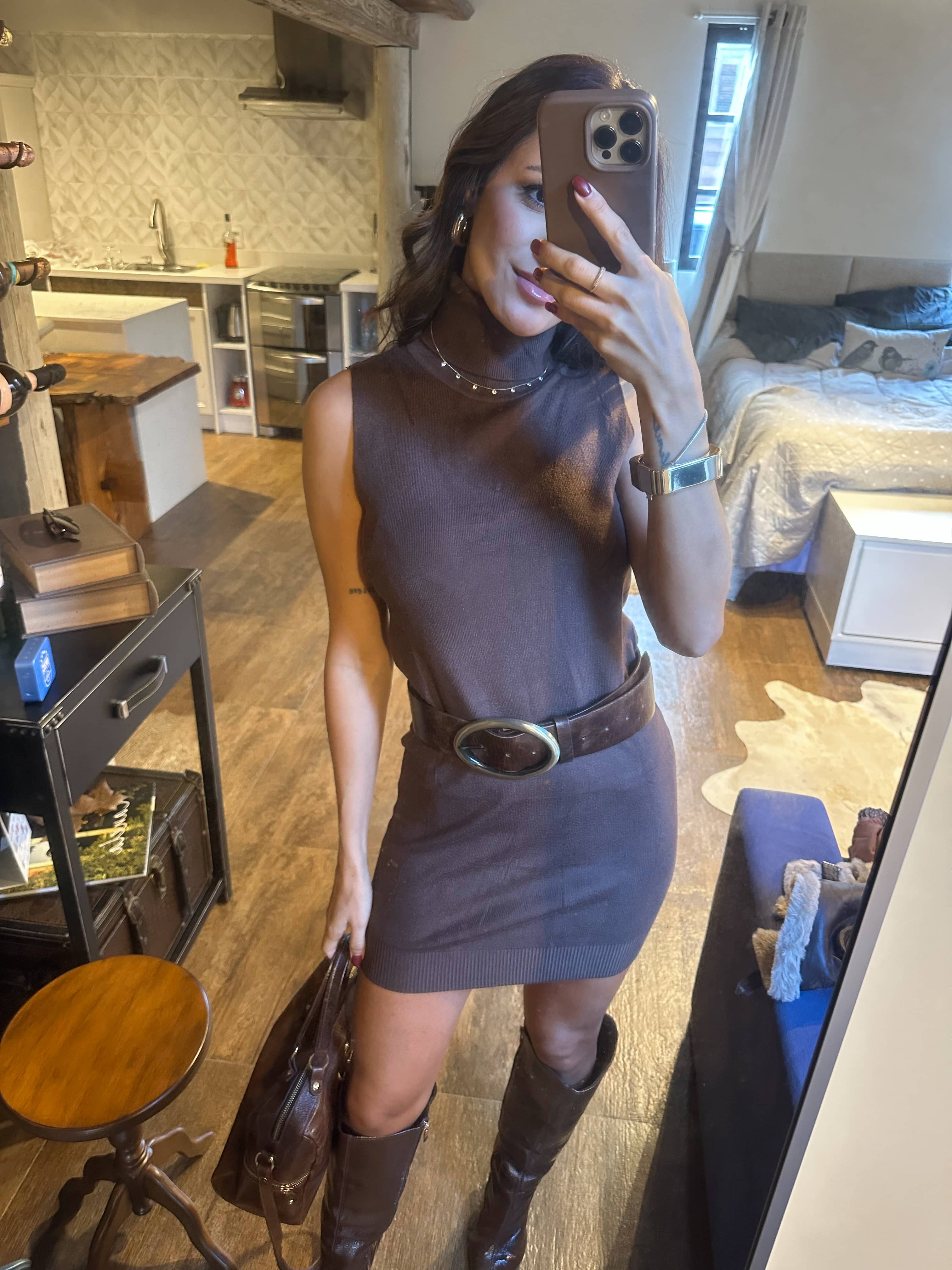 Vestido Modal Marrom Bia