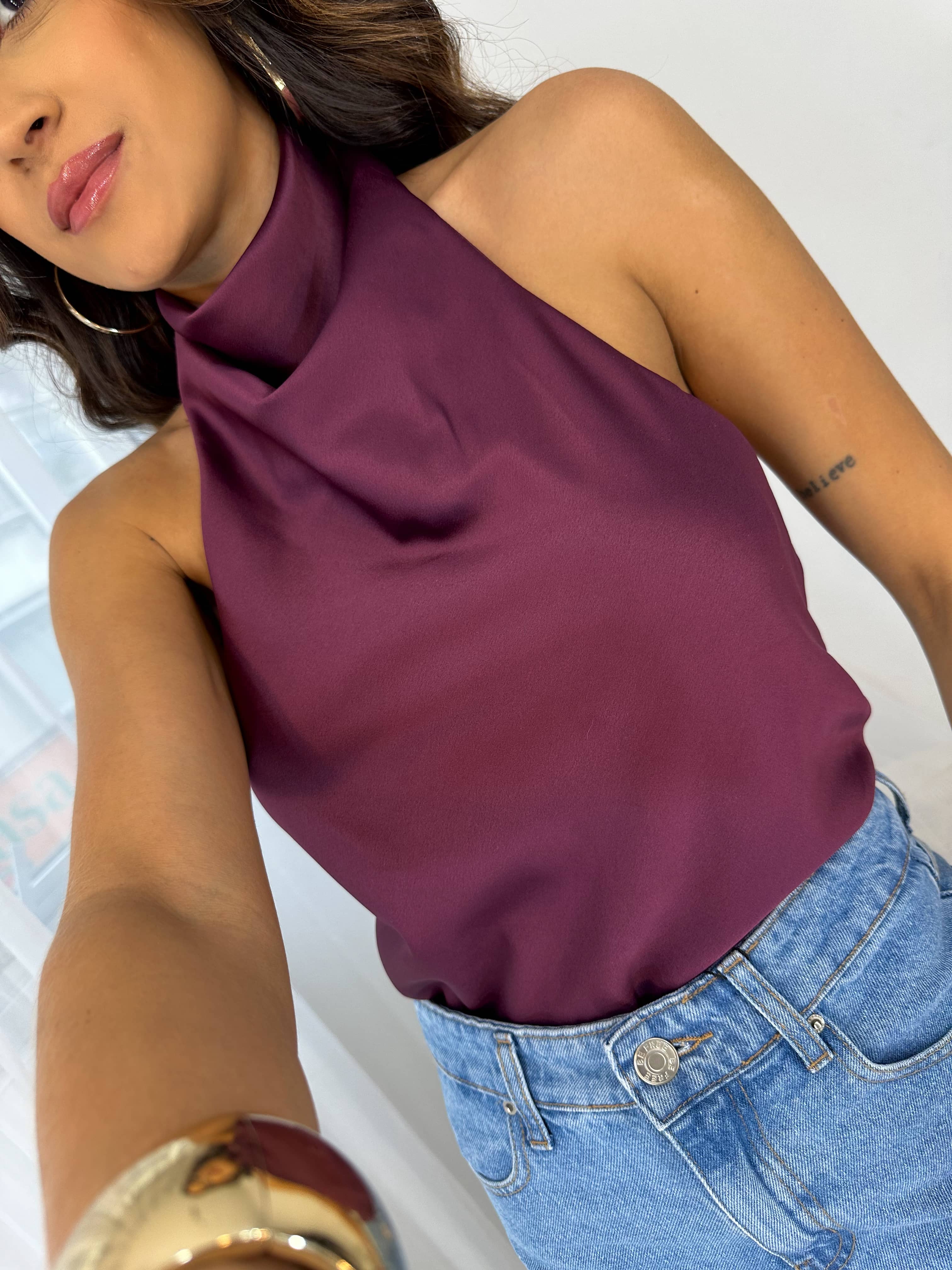 Blusa Acetinada Zara Vinho