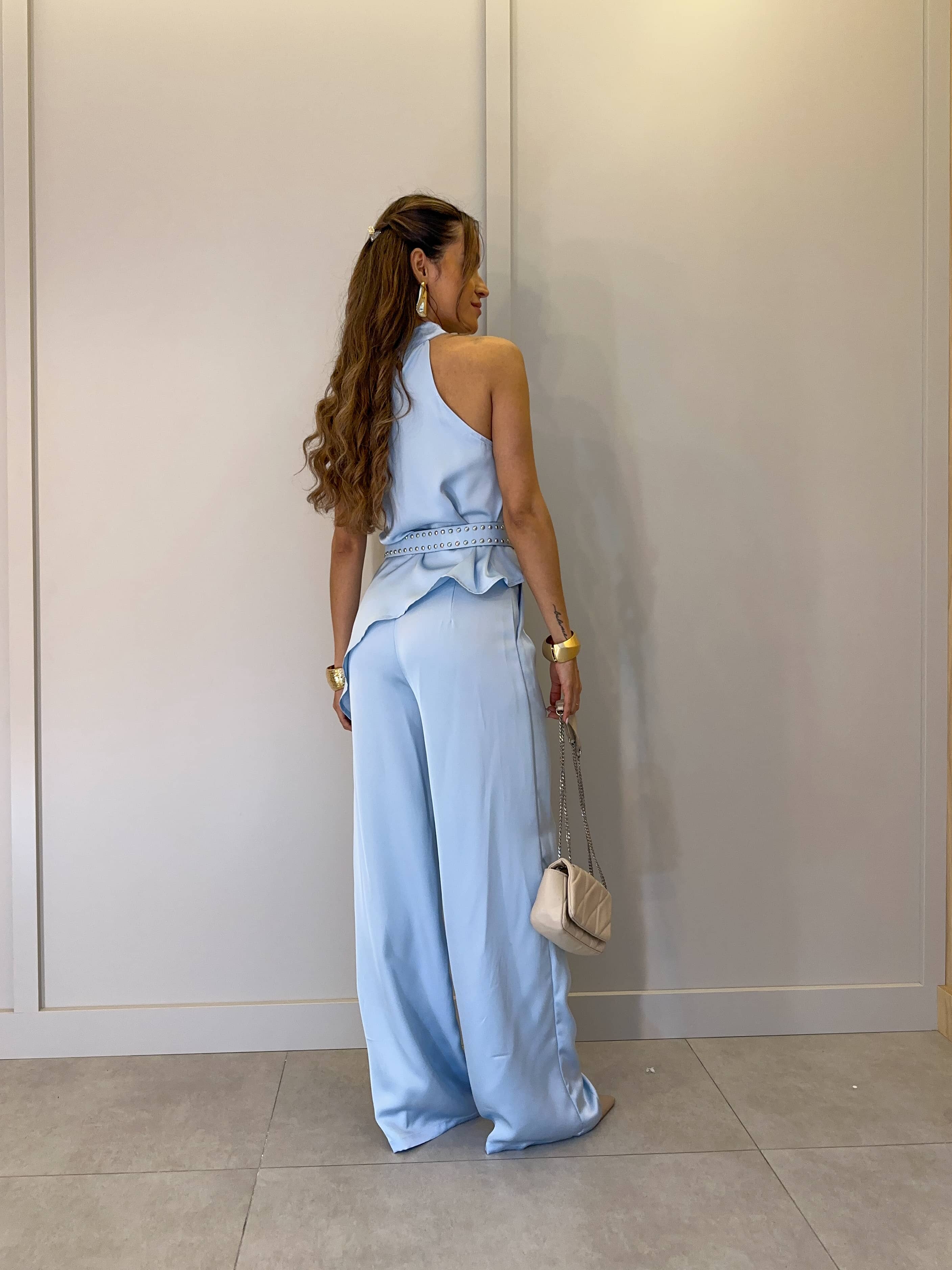 Conjunto Acetinado Azul Mayra