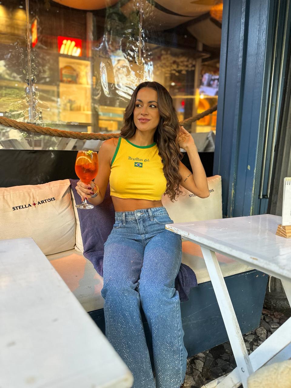 Cropped Canelado Amarelo Brasil