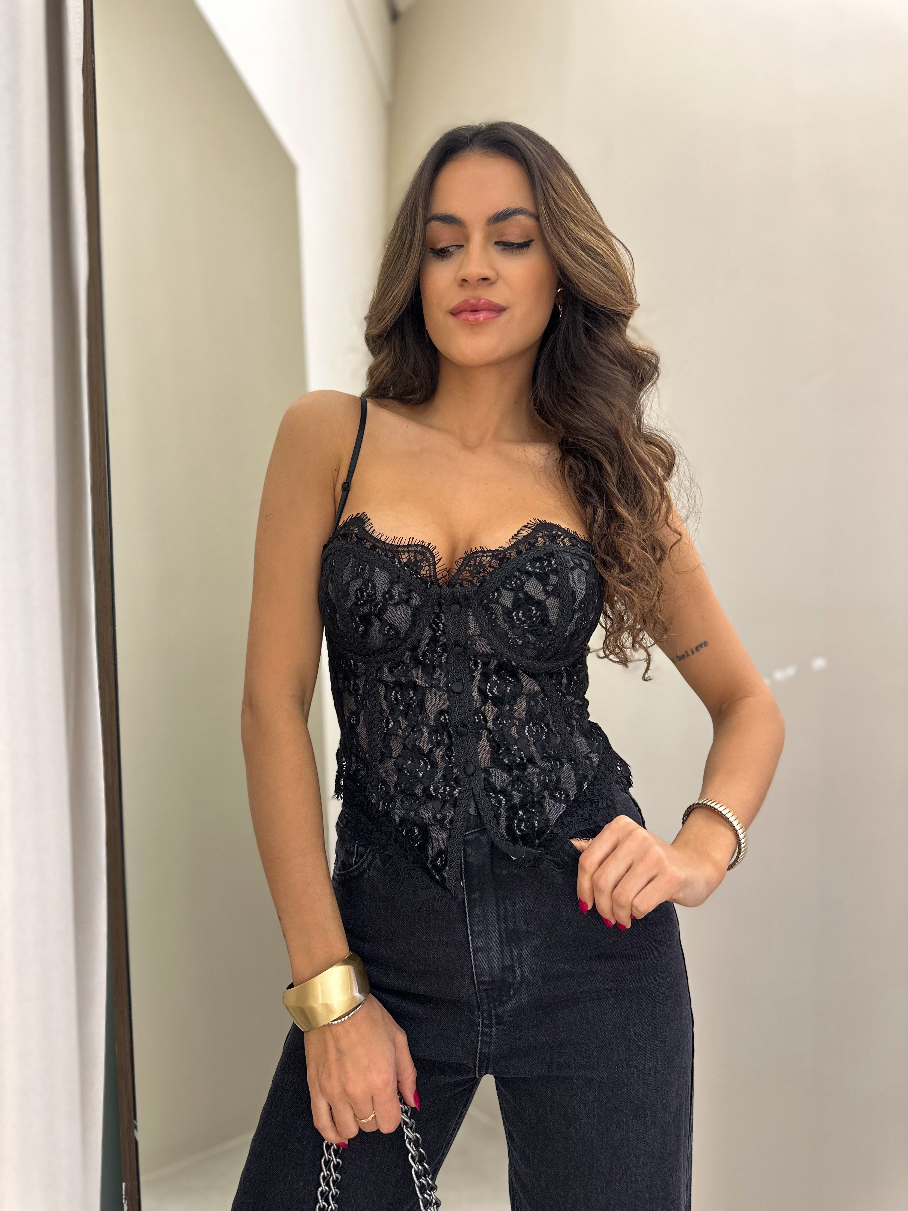 Corset Renda Preto Wany