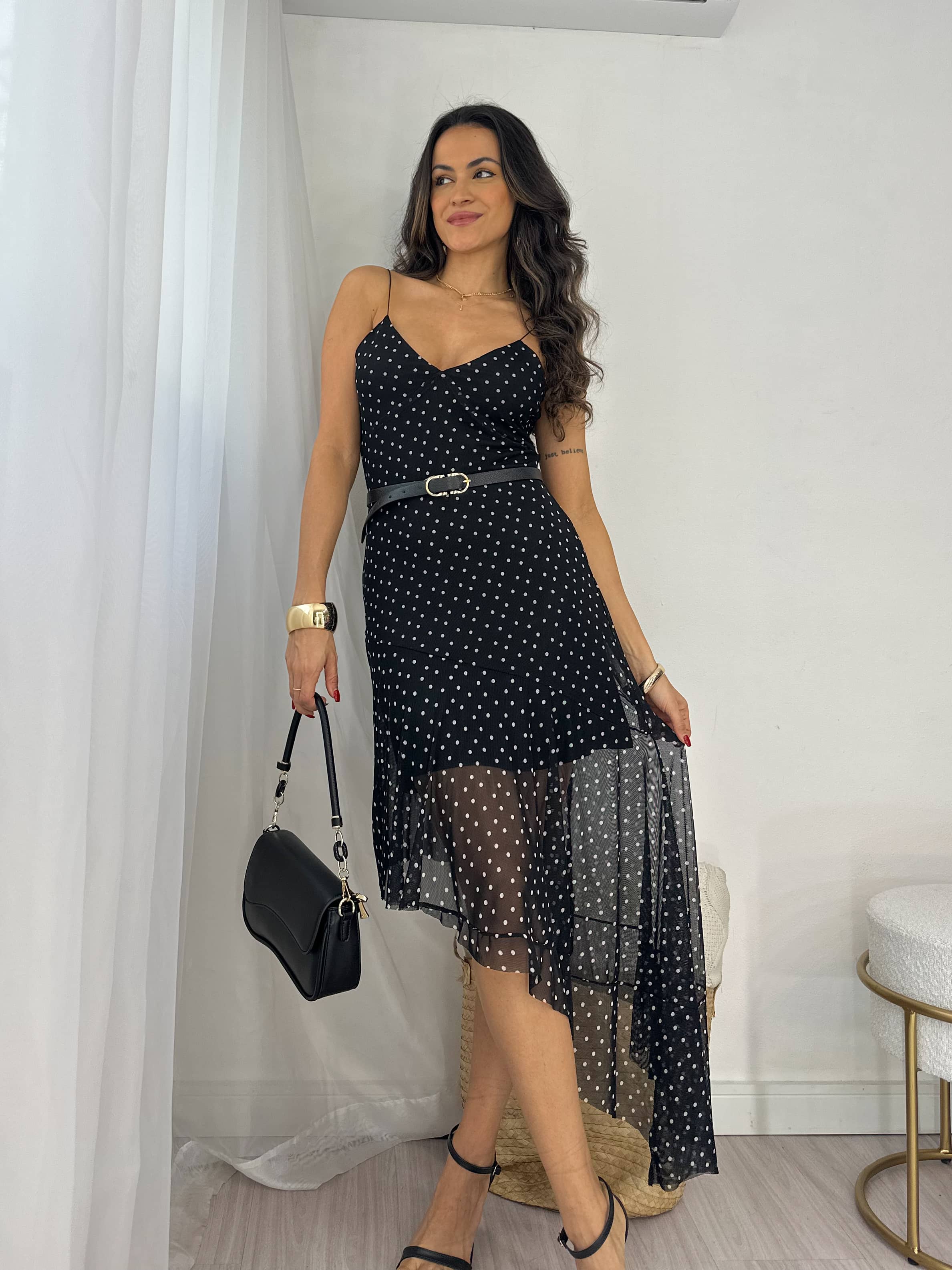 Vestido Midi Poá Marlyn