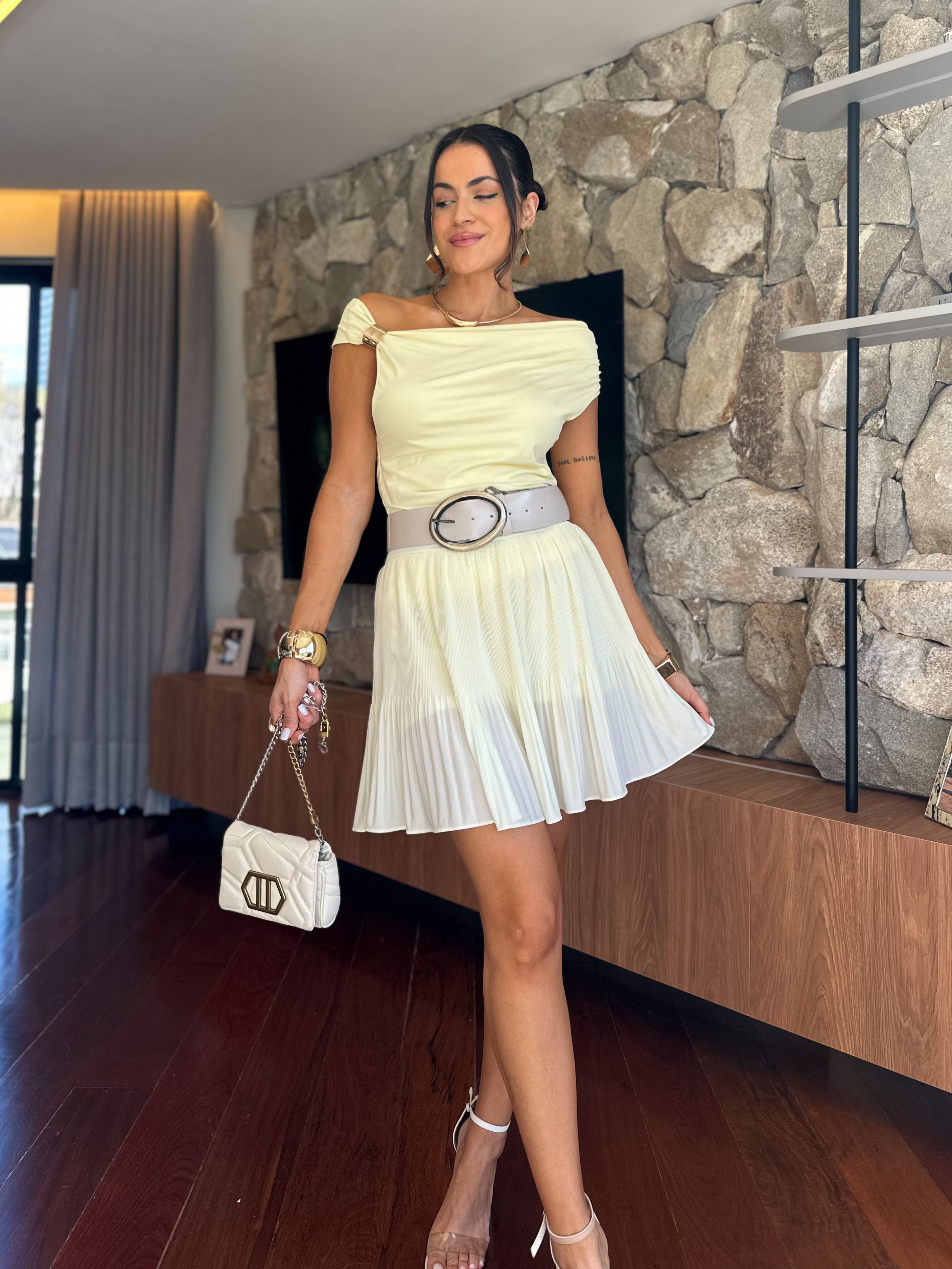 Saia Plissada Manteiga Juju