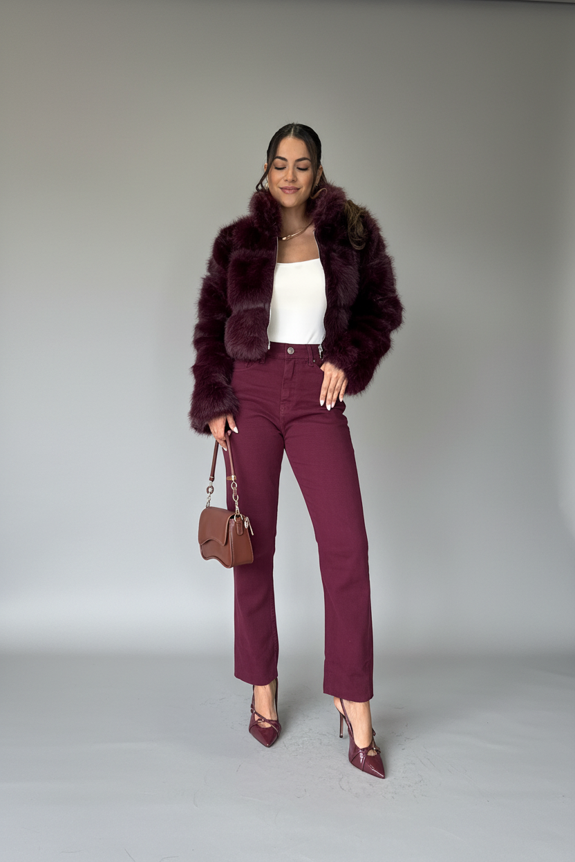 Calça Reta Jeans Mily Vinho