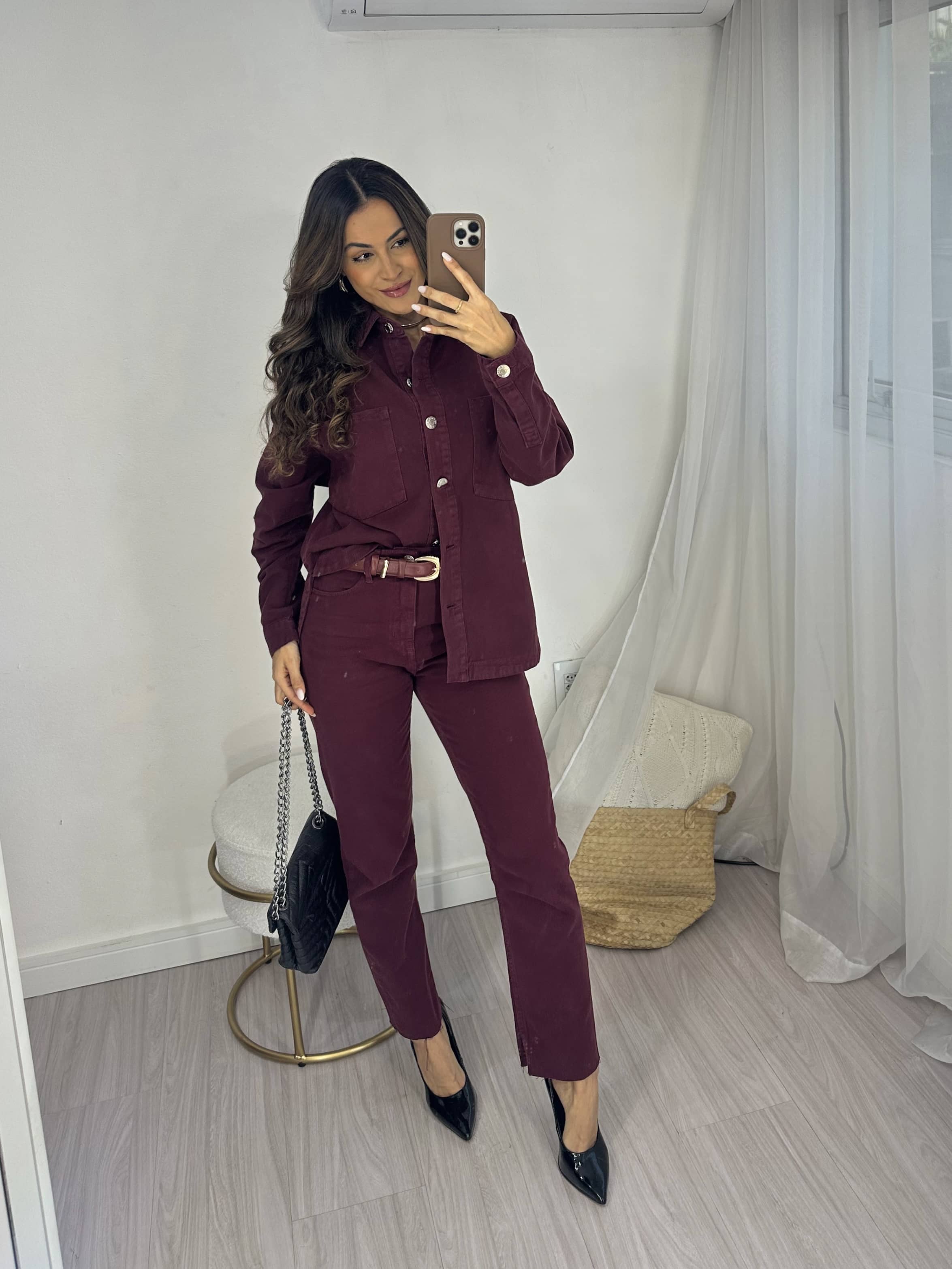 Calça Reta Jeans Mily Vinho