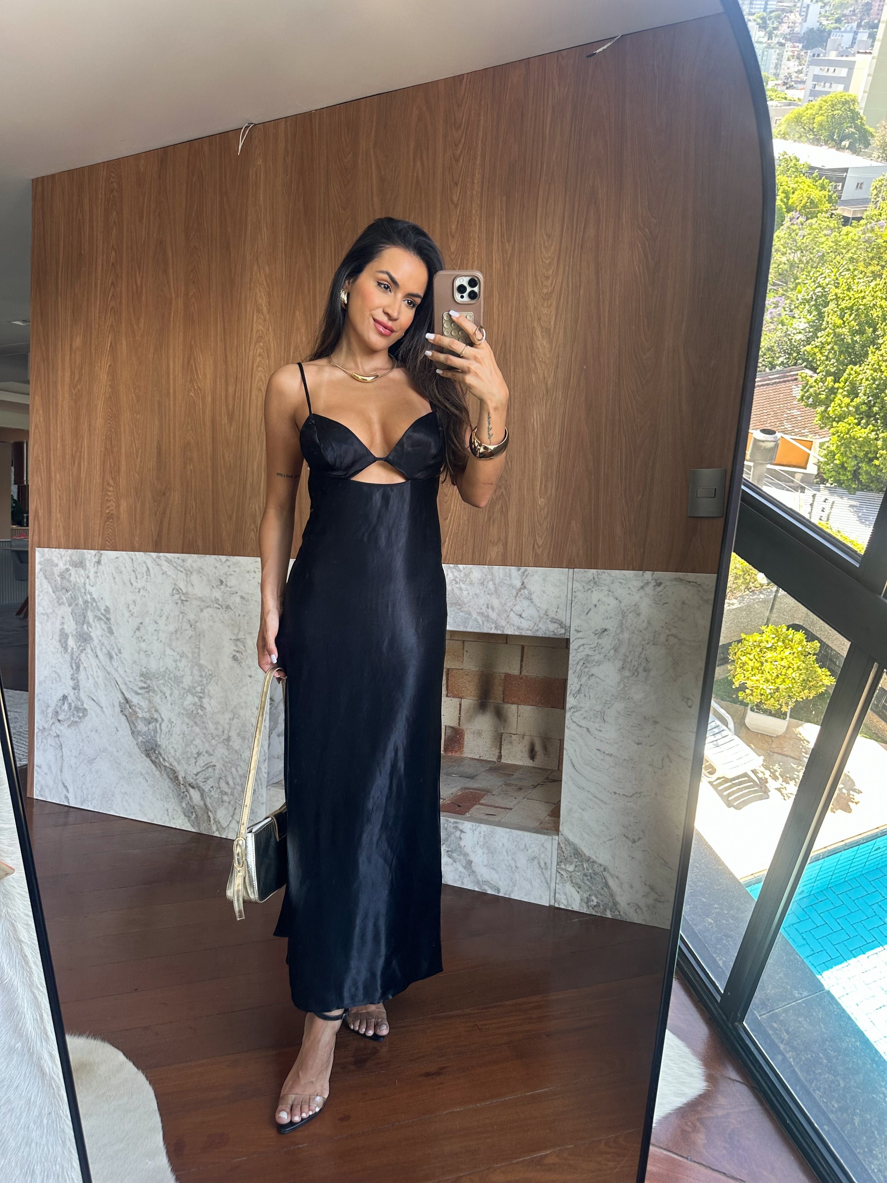 Vestido Preto Acetinado Vanda