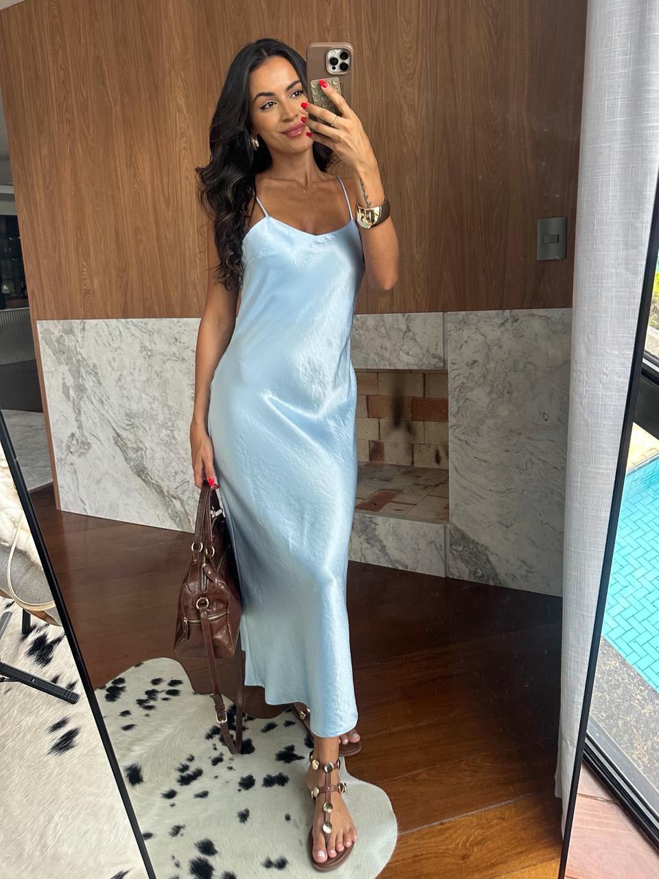 Vestido Azul Acetinado Meg