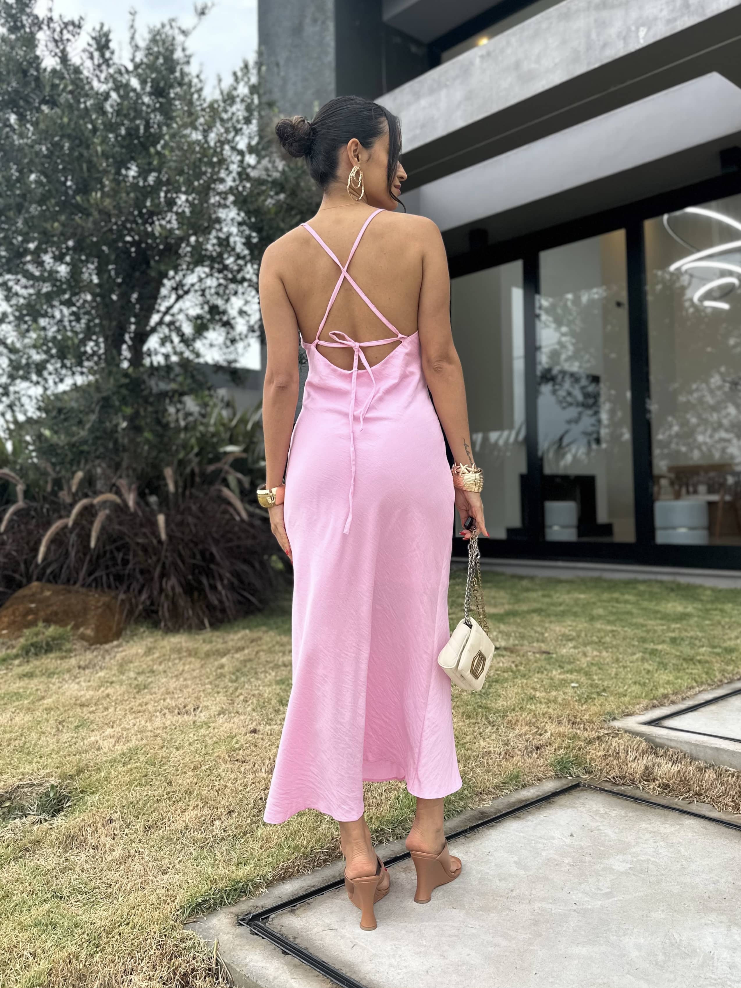 Vestido Midi Rosa Nena