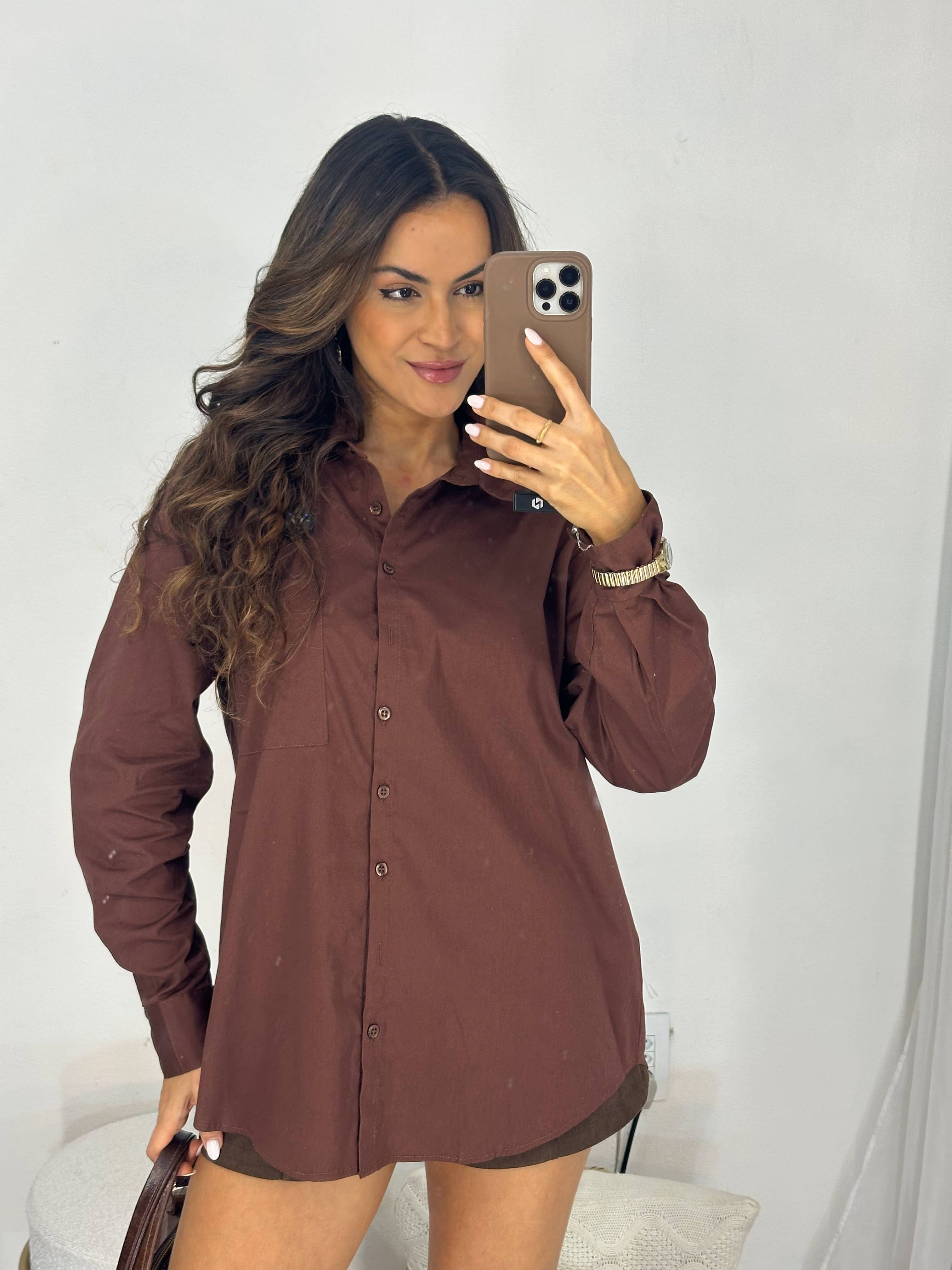 Camisa Alfaiataria Marrom Bila