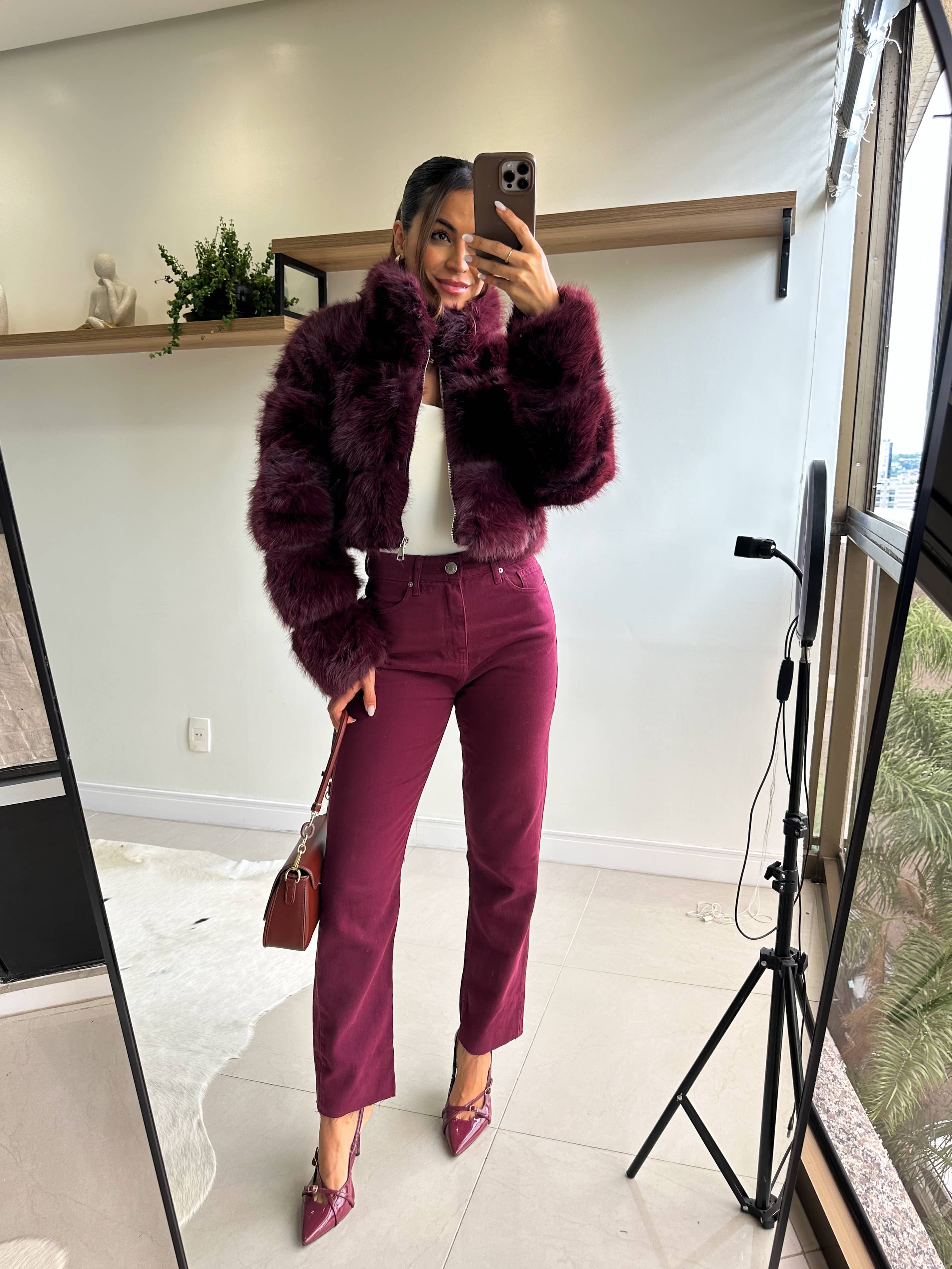 Calça Reta Jeans Mily Vinho