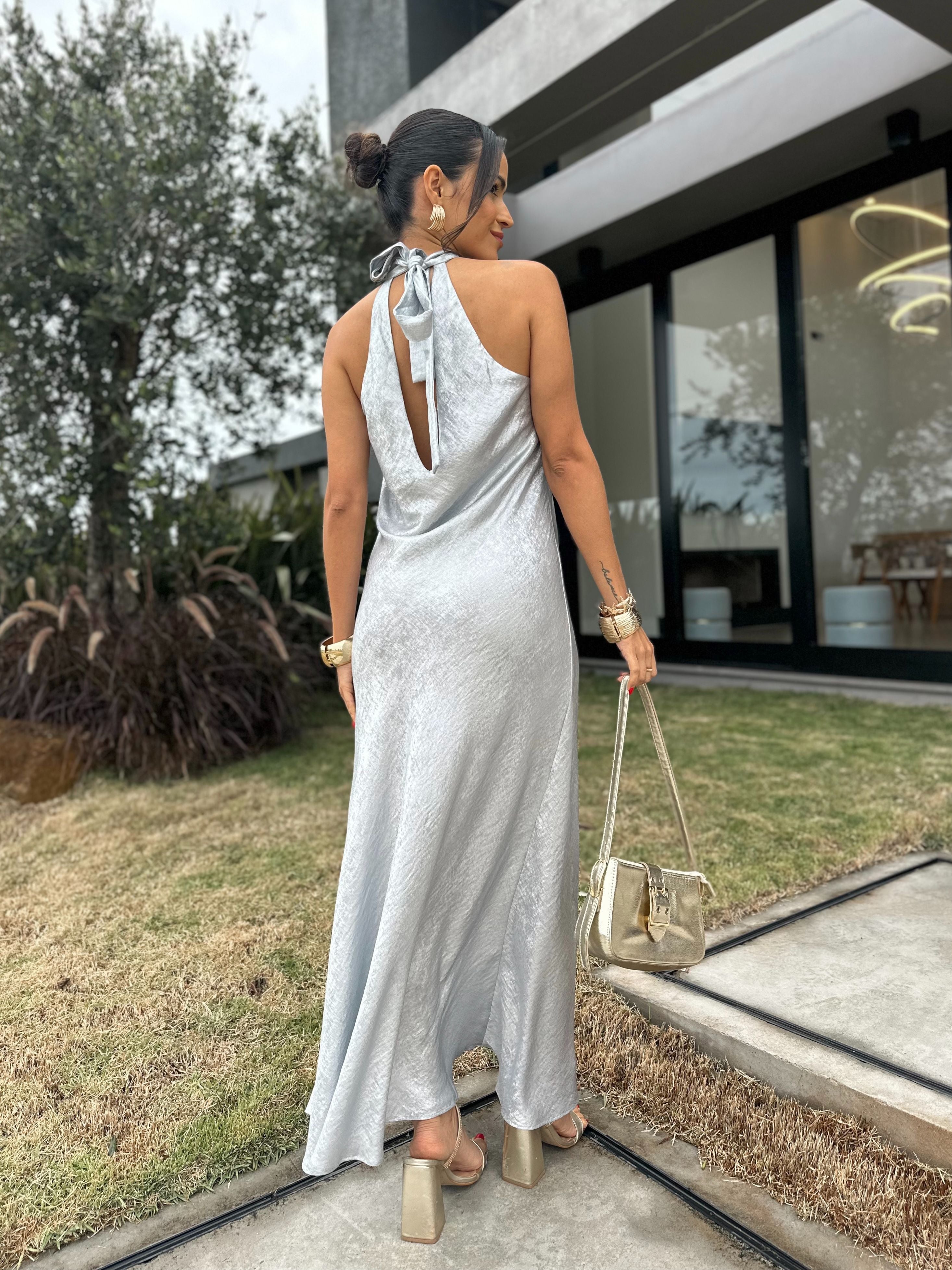 Vestido Alongado Prata Gisa
