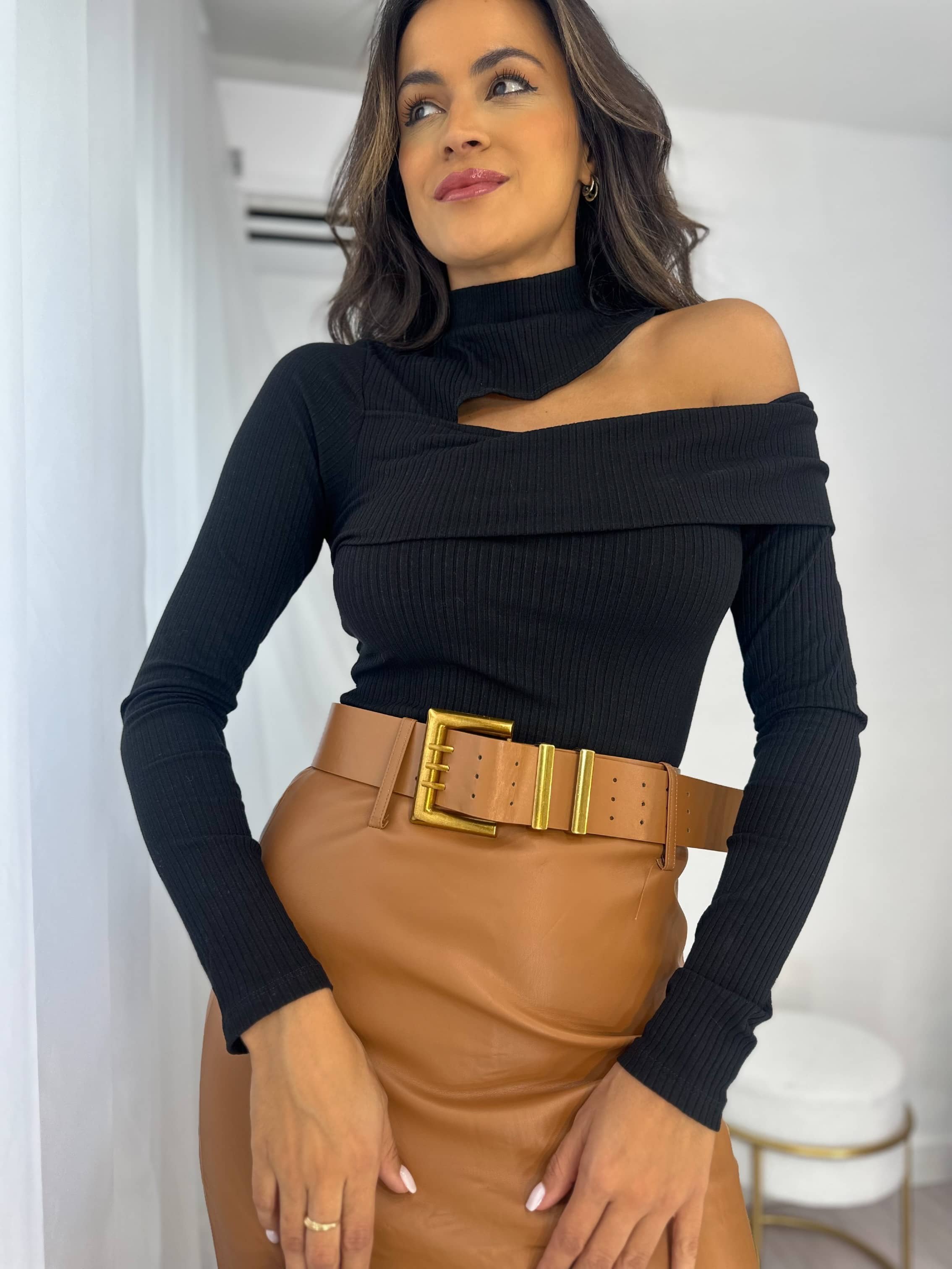 Saia Midi Mocha Mousse Vilma Marrom