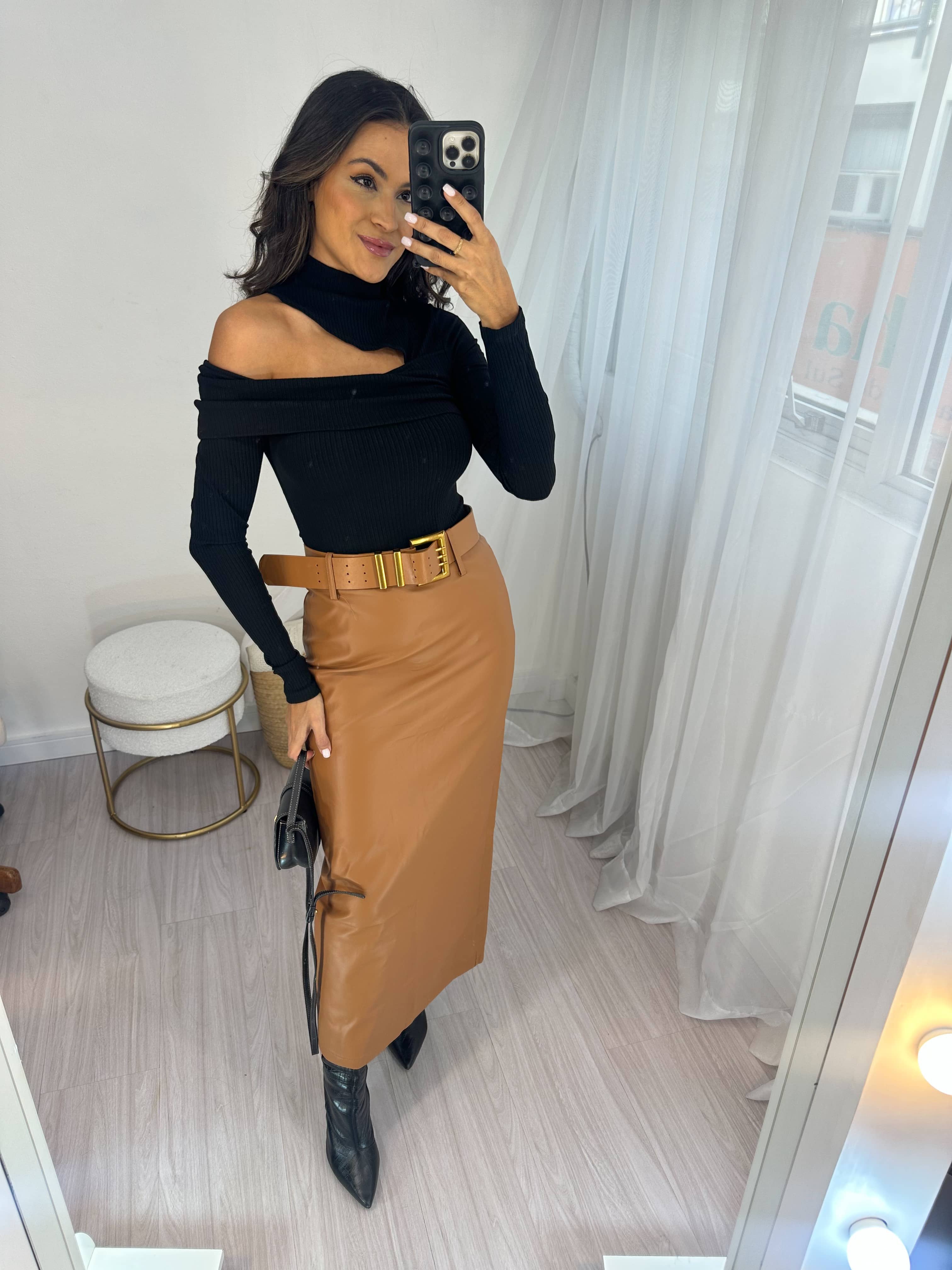 Saia Midi Mocha Mousse Vilma Marrom