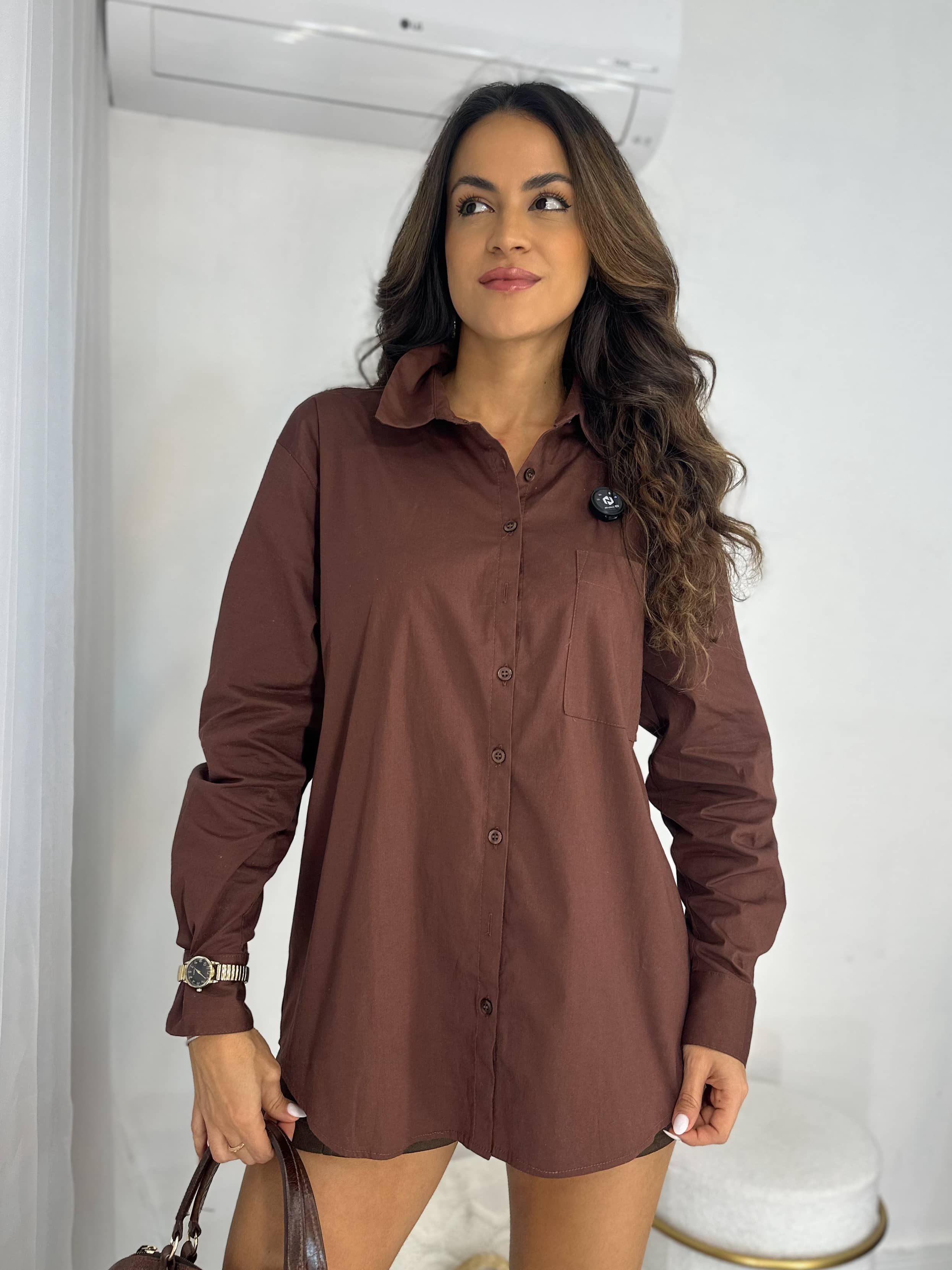 Camisa Alfaiataria Marrom Bila