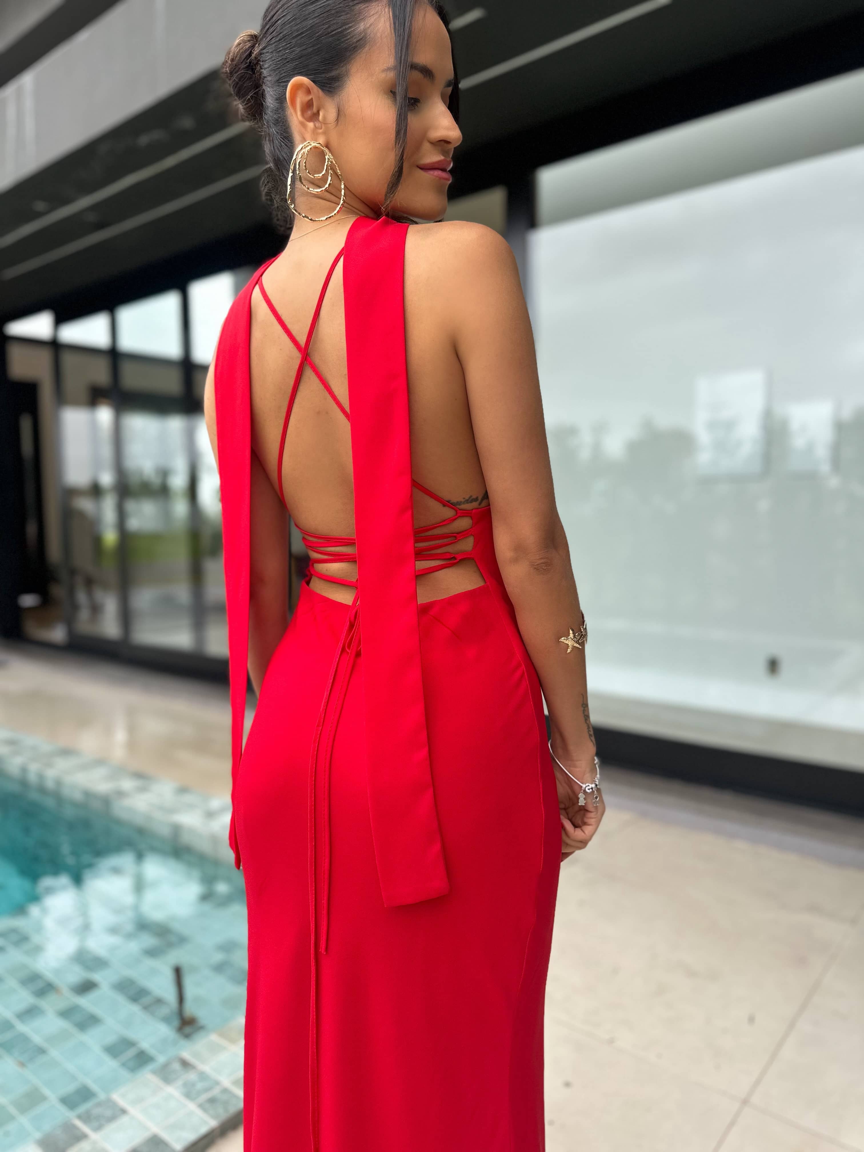 Vestido Midi Vermelho Yara