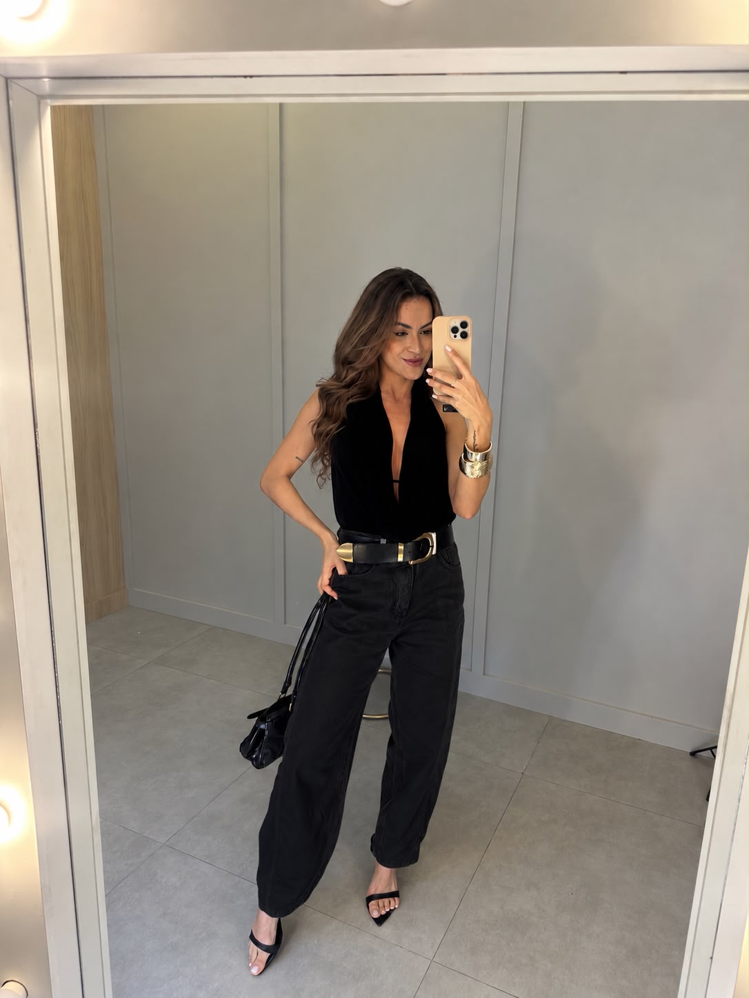 Calça Barrel Jeans Preta Lyra