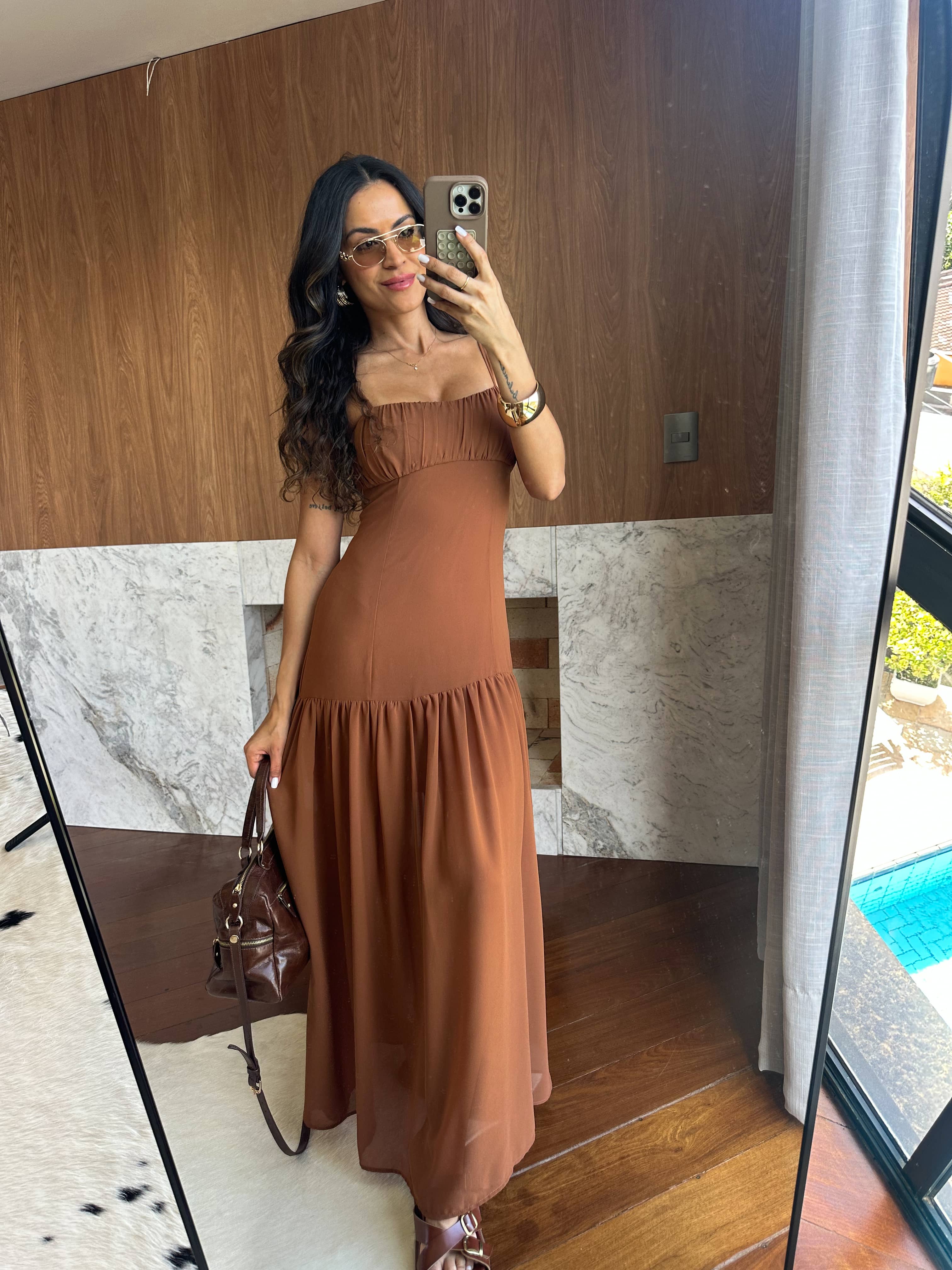 Vestido Alongado Marrom Betina