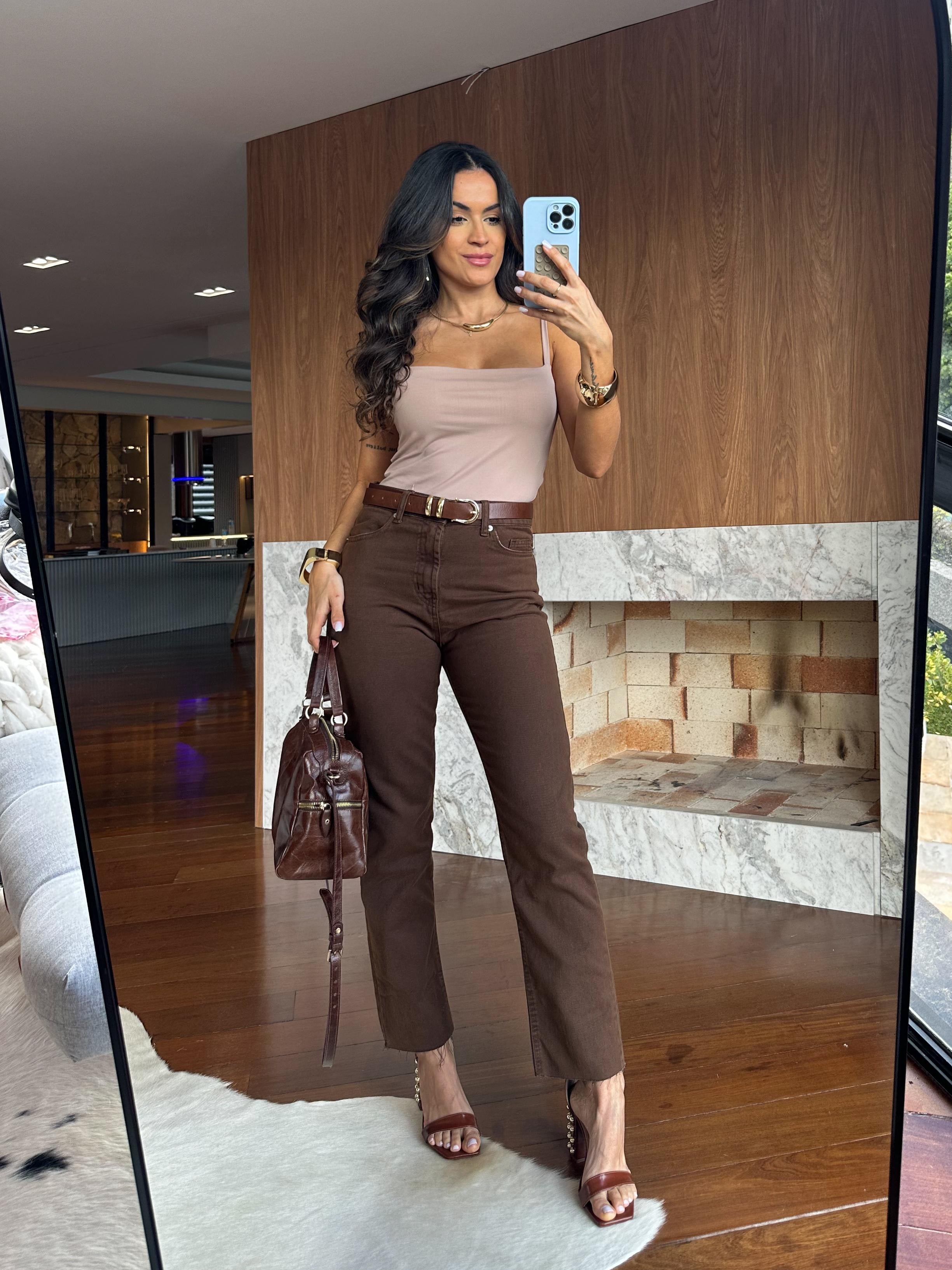 Calça Reta Jeans Mily Marrom