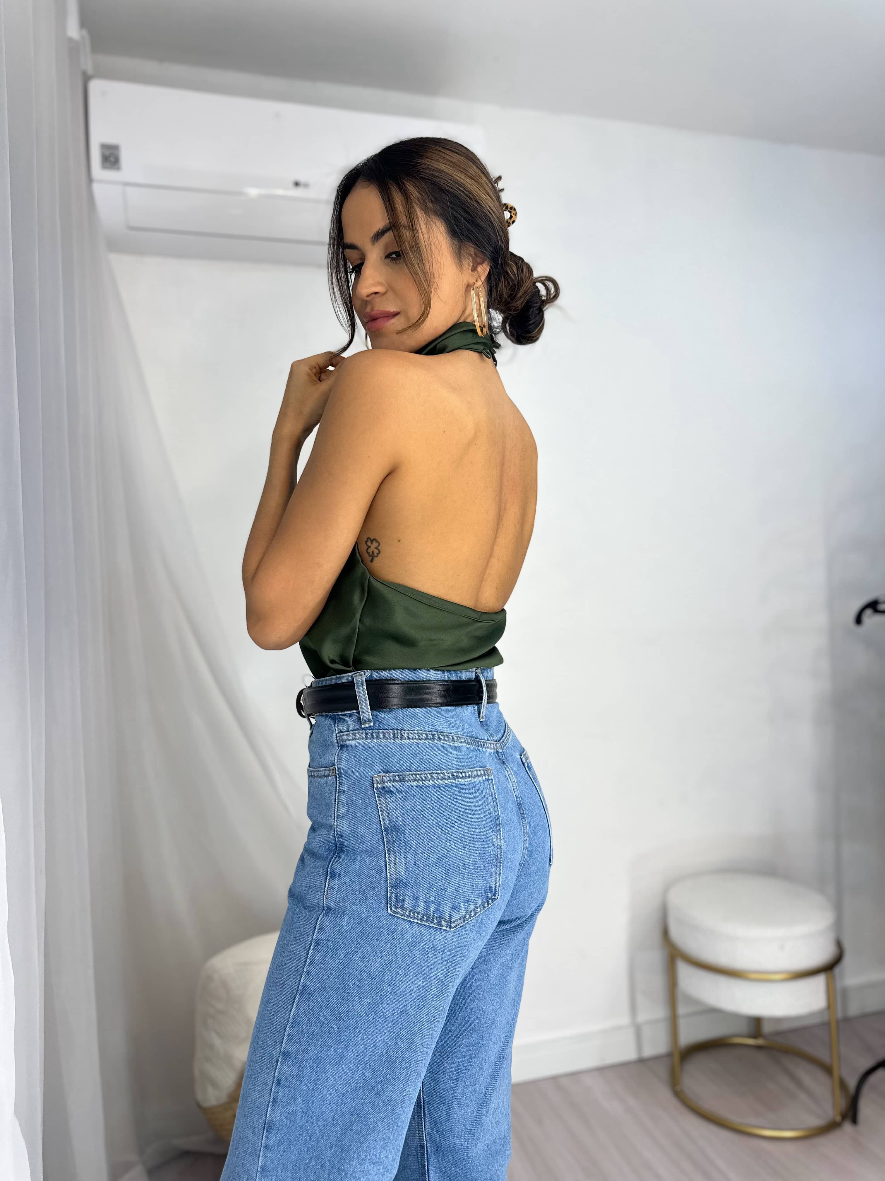 Blusa Verde Acetinada Zara