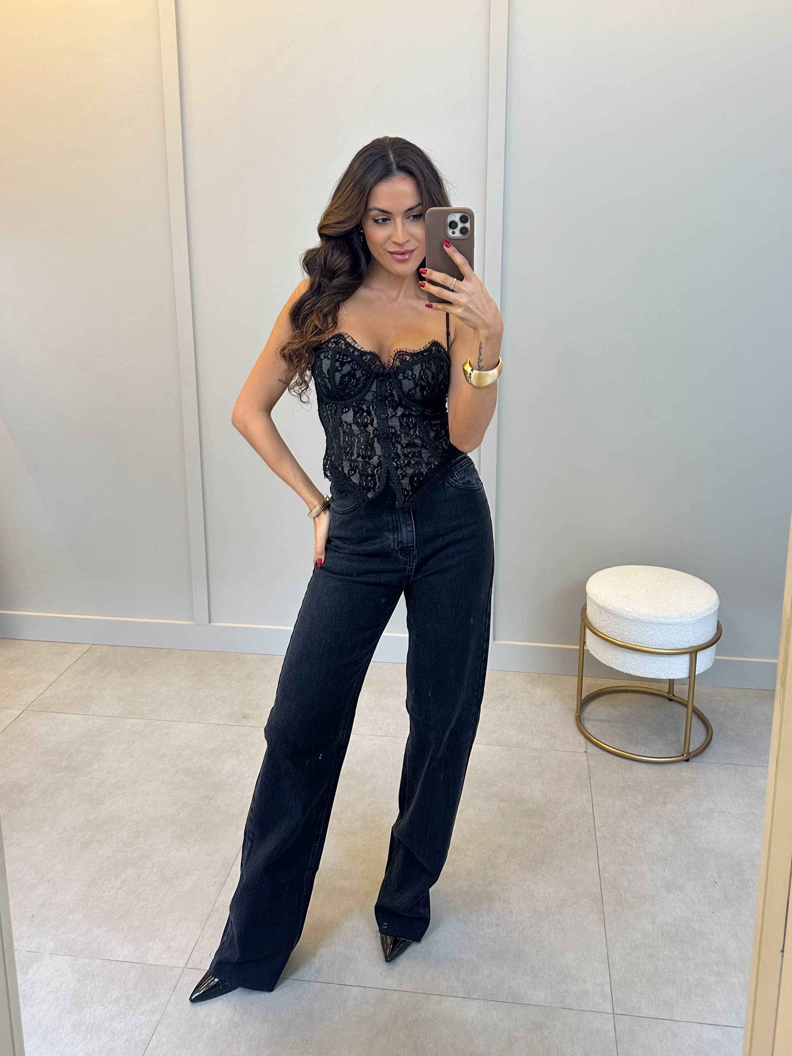 Corset Renda Preto Wany