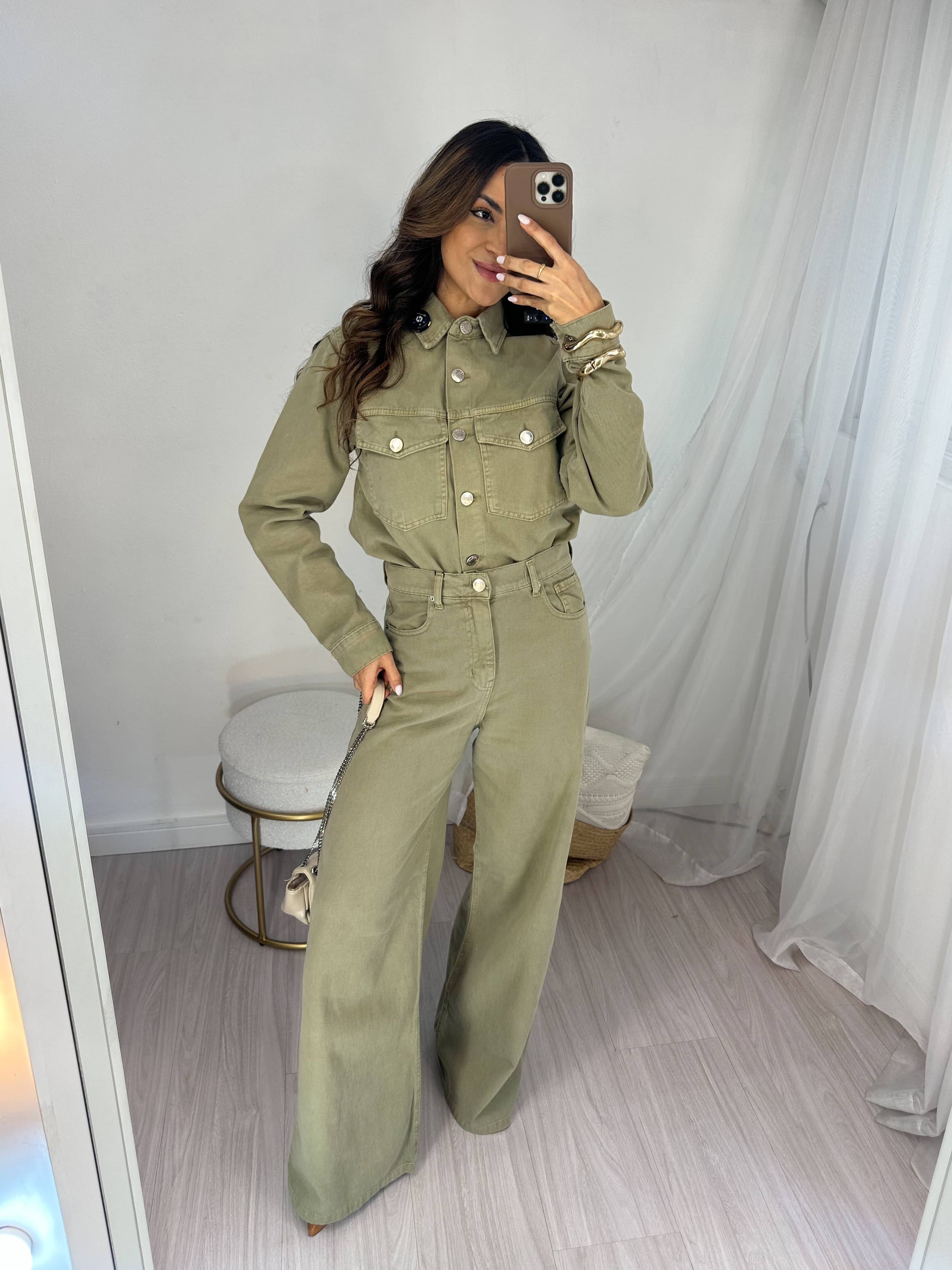 Calça Wide Leg Jeans Lian Verde