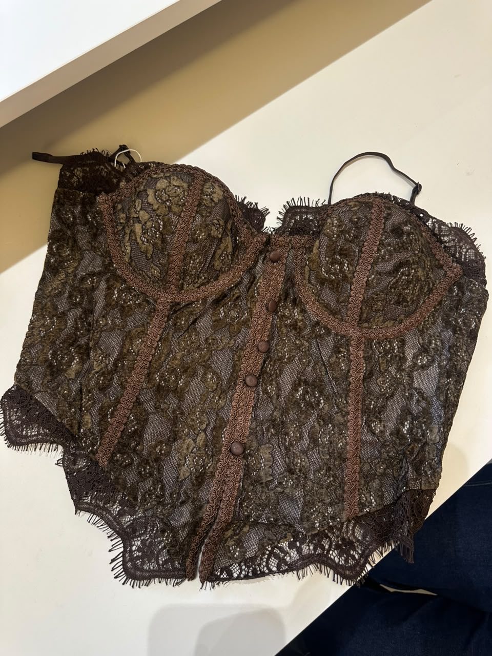 Corset Renda Marrom Wany