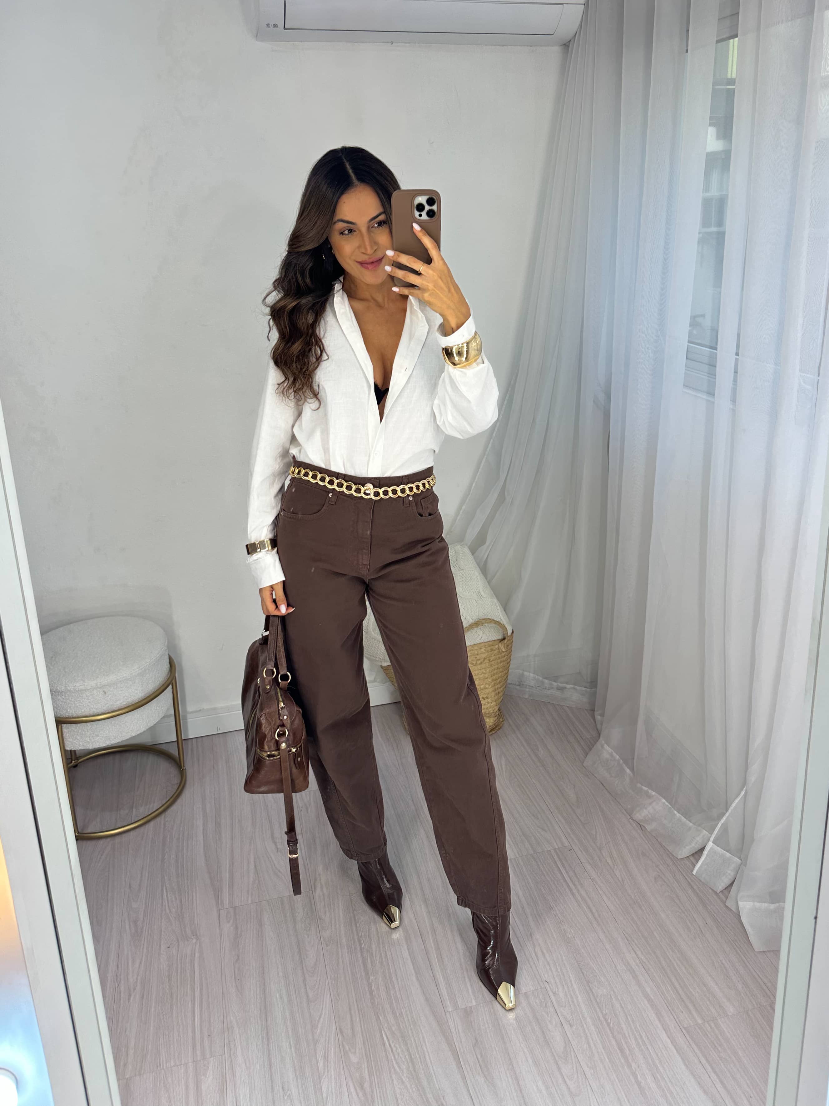 Calça Barrel Jeans Marrom Lyra
