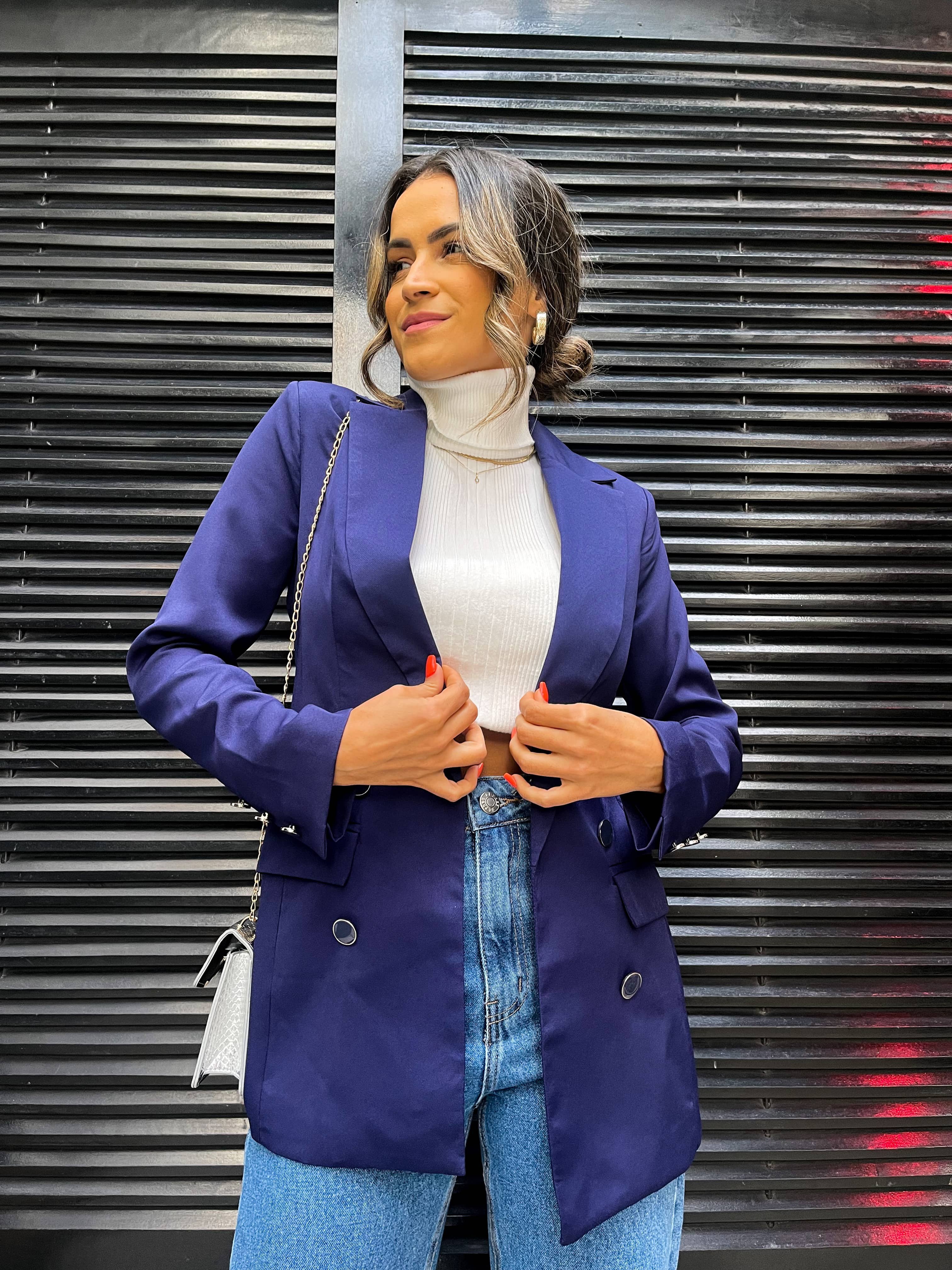 Maxi Blazer Amélia Azul Marinho