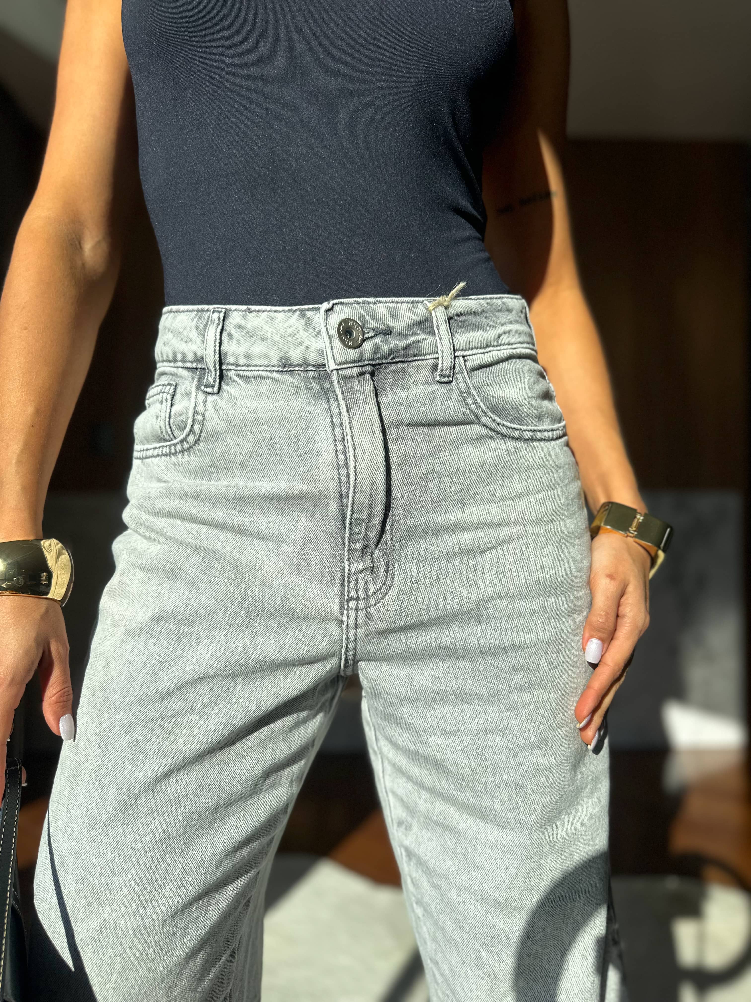 Calça Jeans Wide Leg Estonada Nina