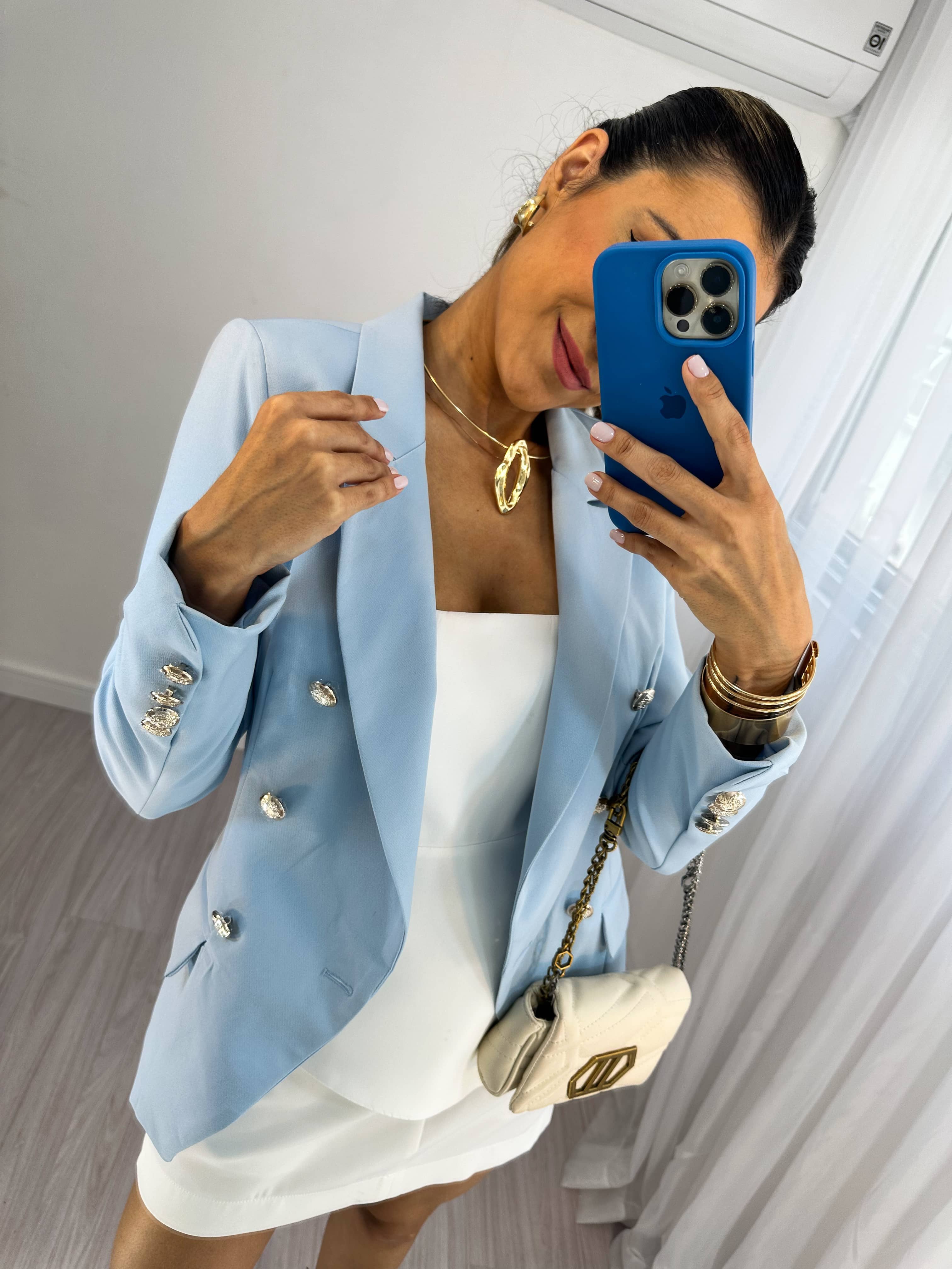 Blazer Inspiração Balmain Azul Bebê