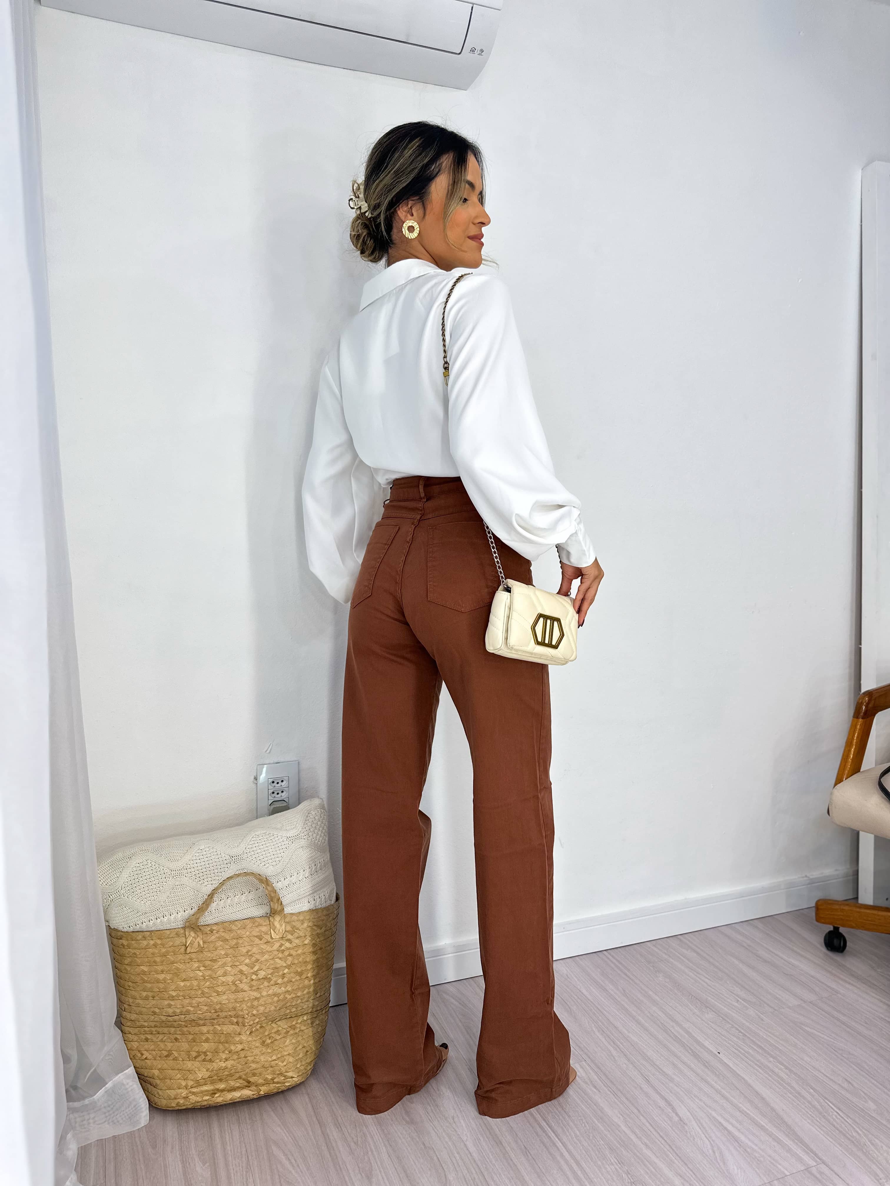 Calça Wide Leg Berlim Marrom