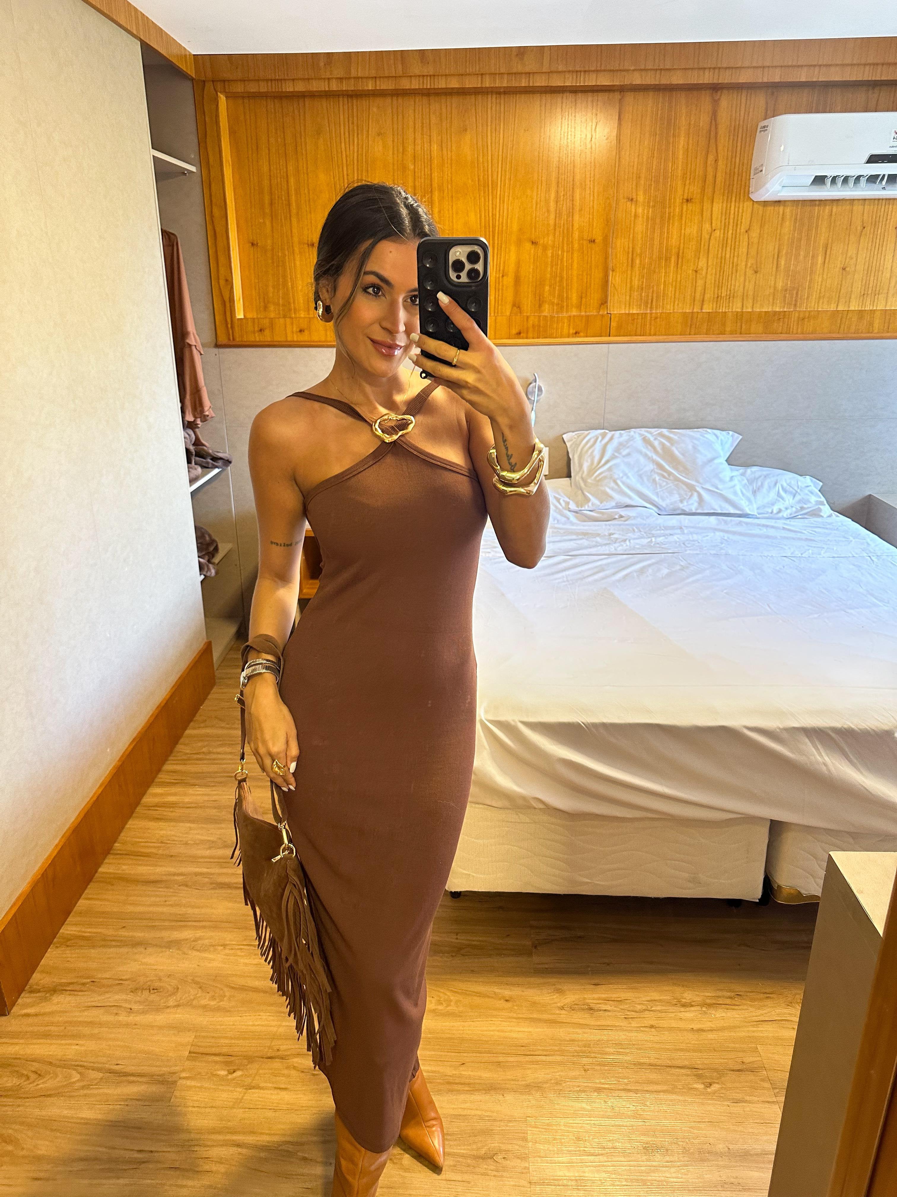 Vestido Midi Marrom Bibiana