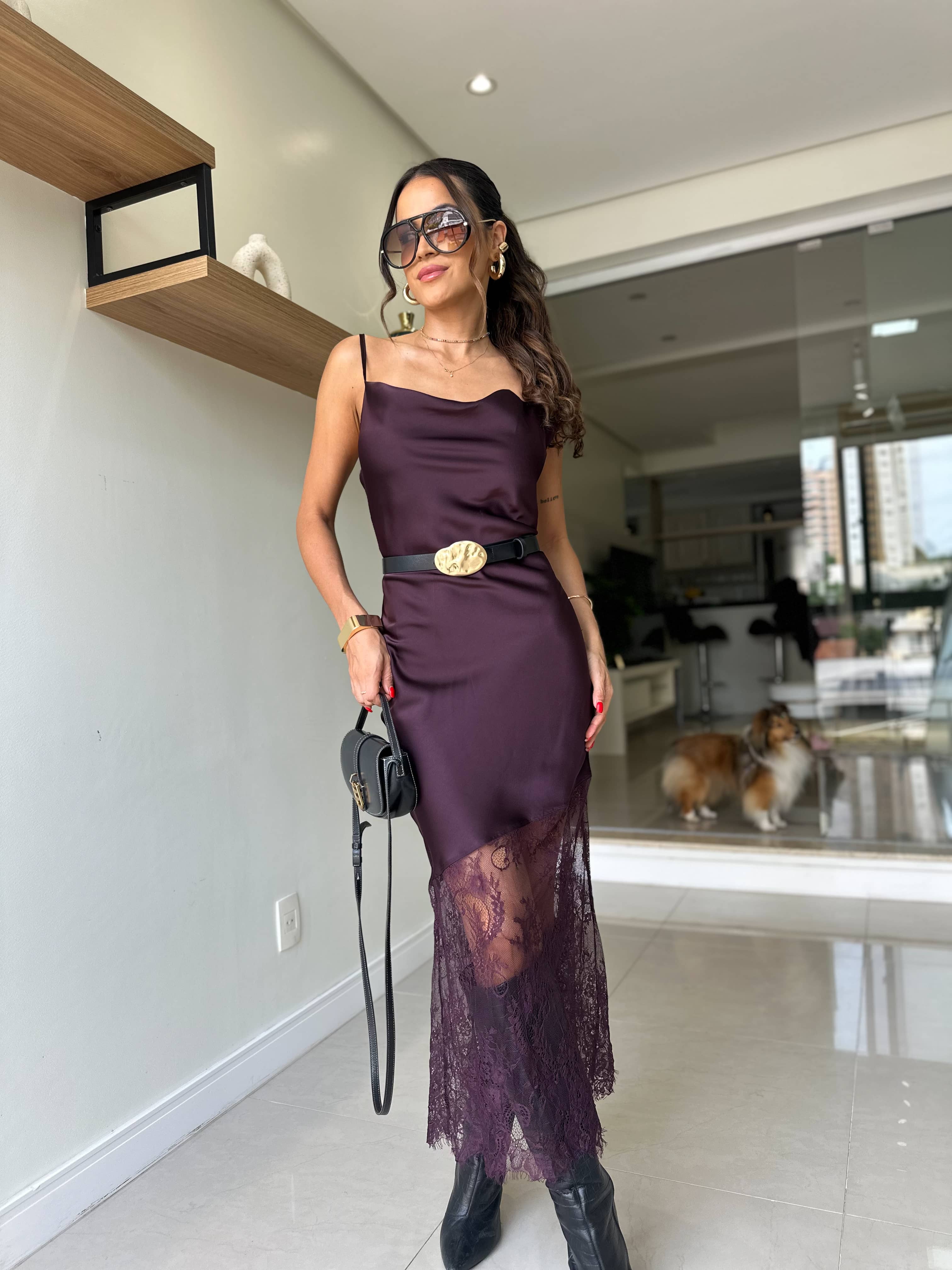 Vestido Midi Acetinado Hayka