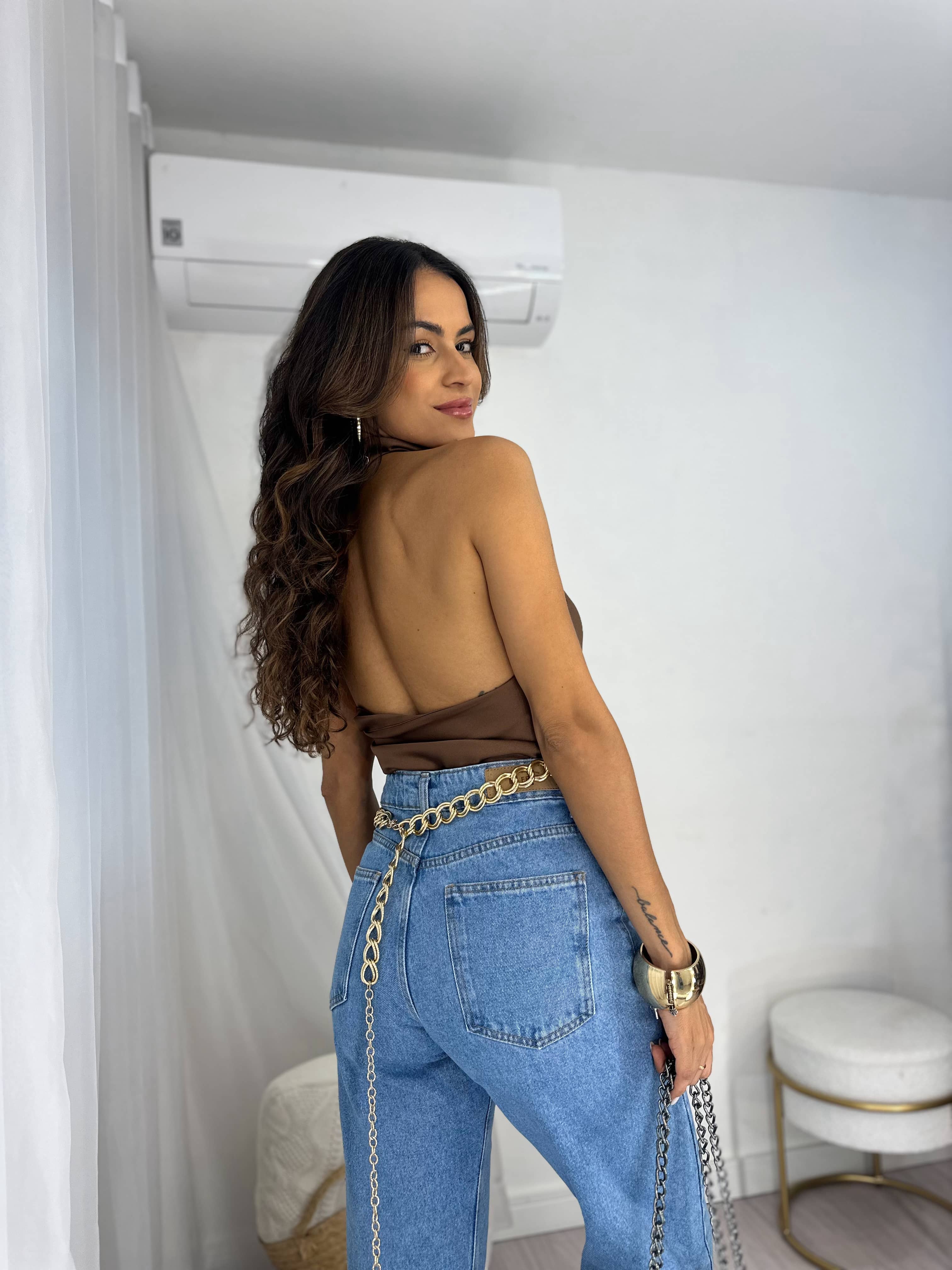 Blusa Acetinada Zara Marrom