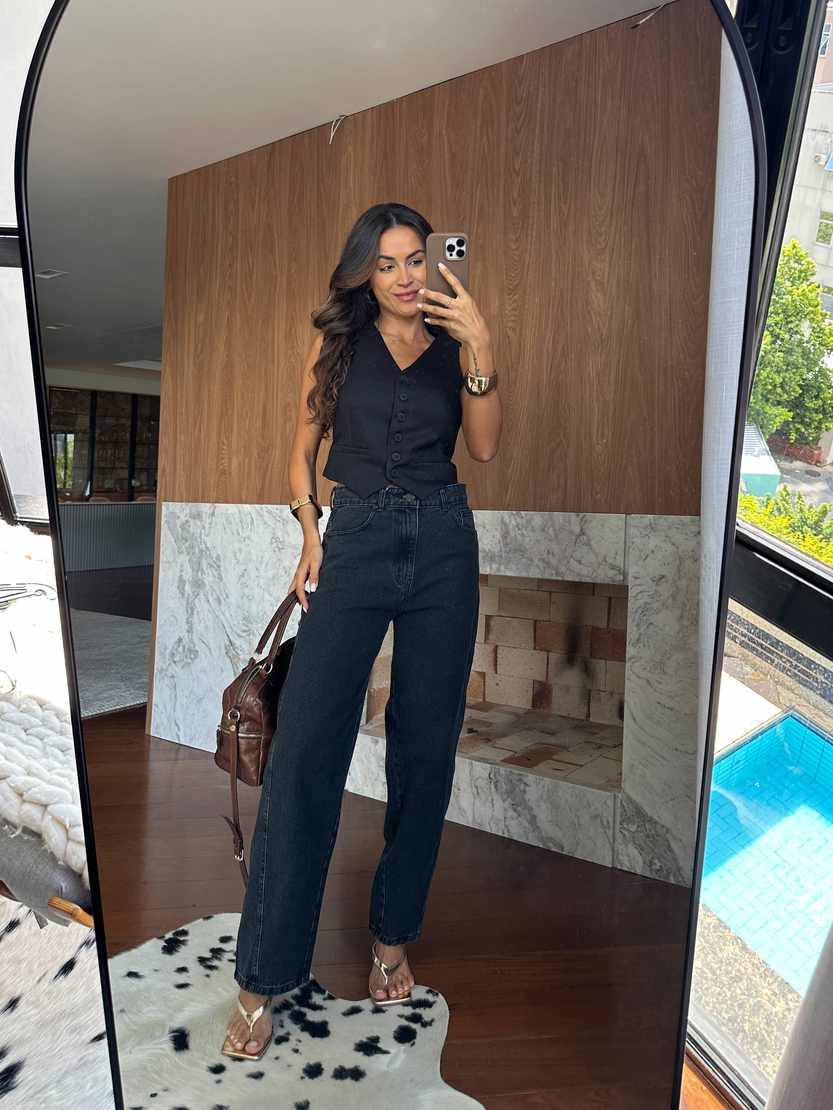 Calça Barrel Jeans Preta Lyra