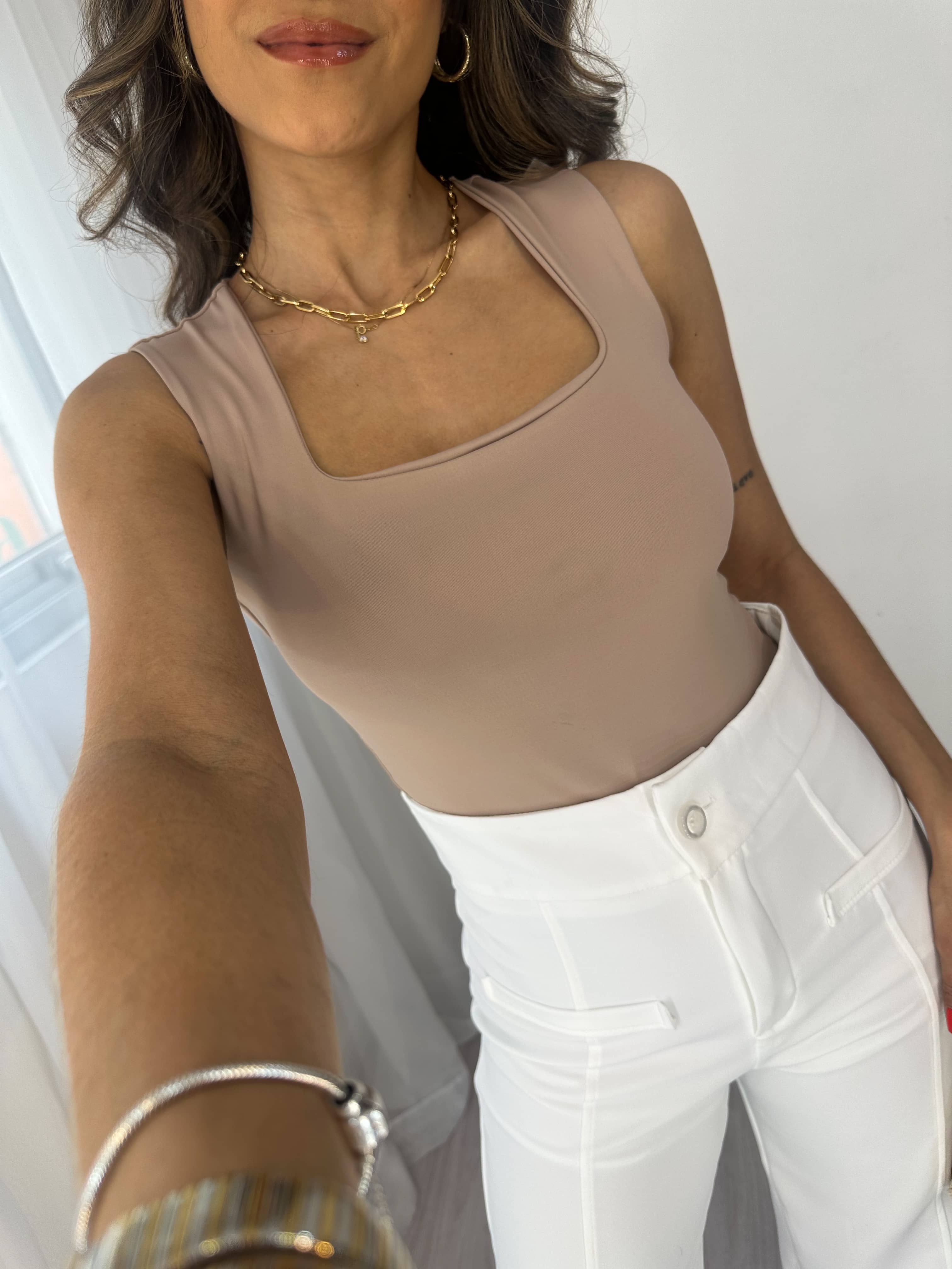 Body Decote Quadrado Nude Dany