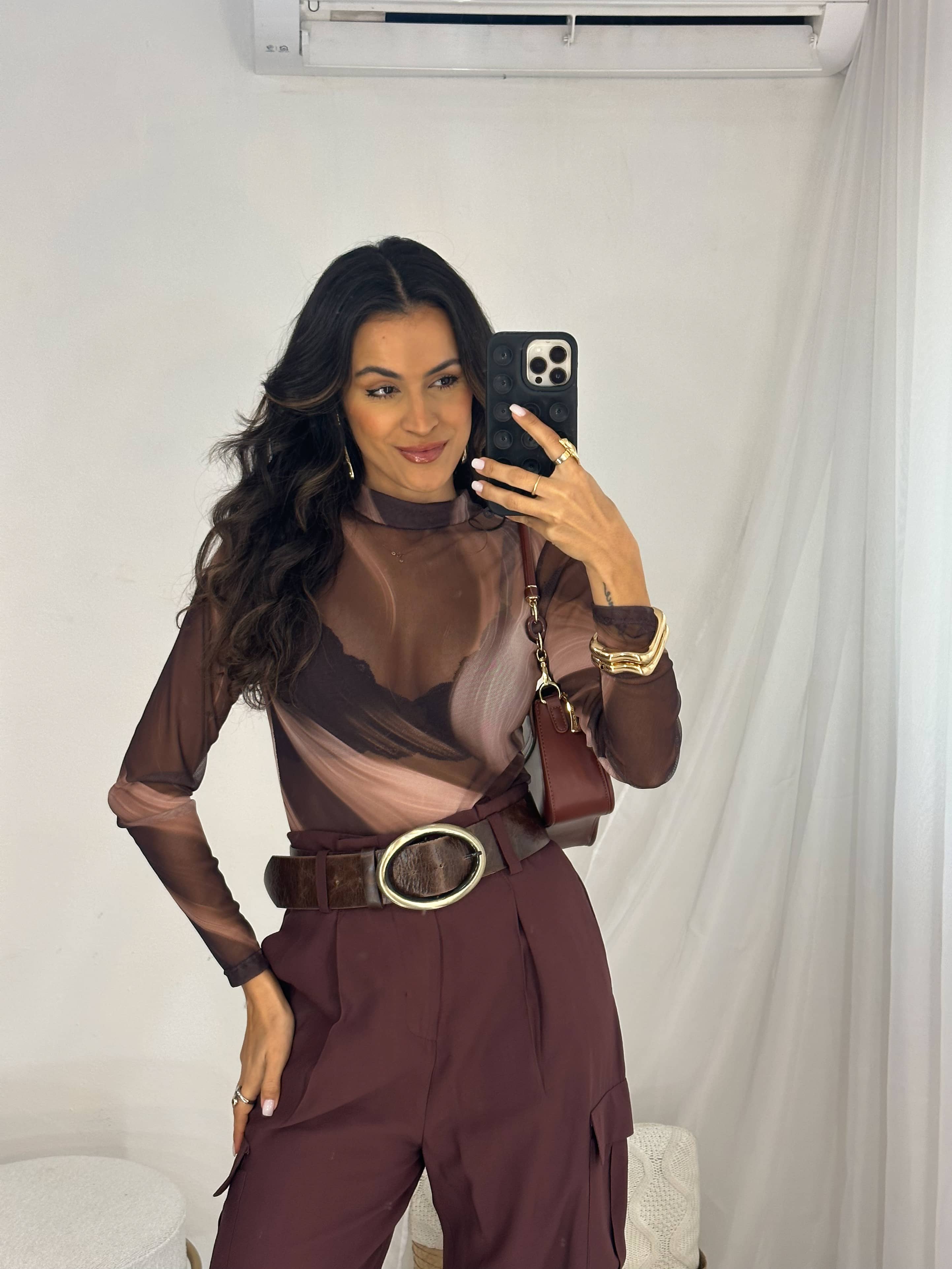 Body Tule Mescla Marrom Diner