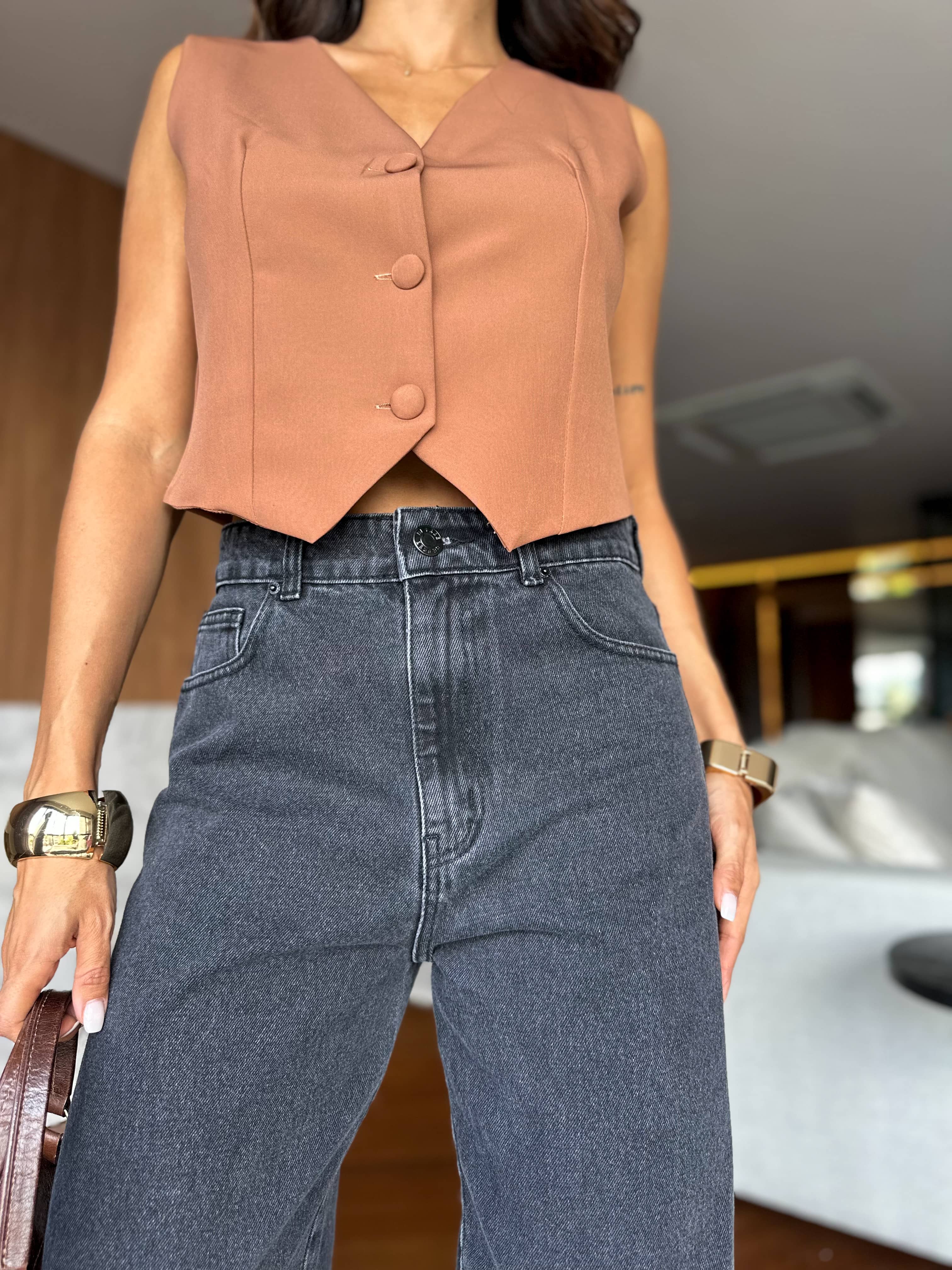 Calça Barrel Jeans Preta Lyra