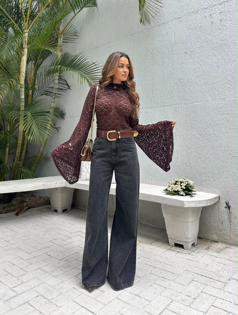 Blusa Marrom Renda Katia