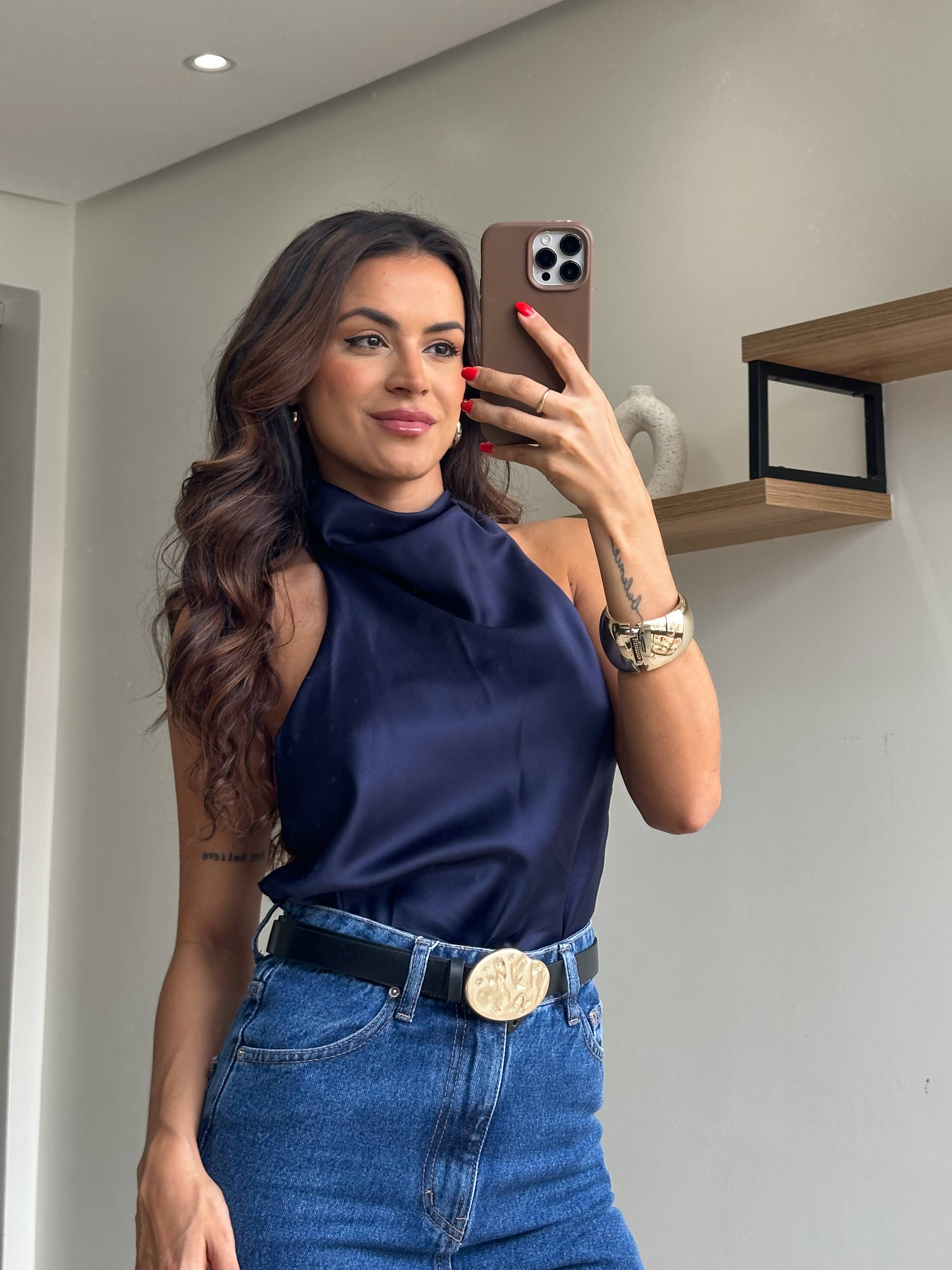 Blusa Azul Acetinada Zara