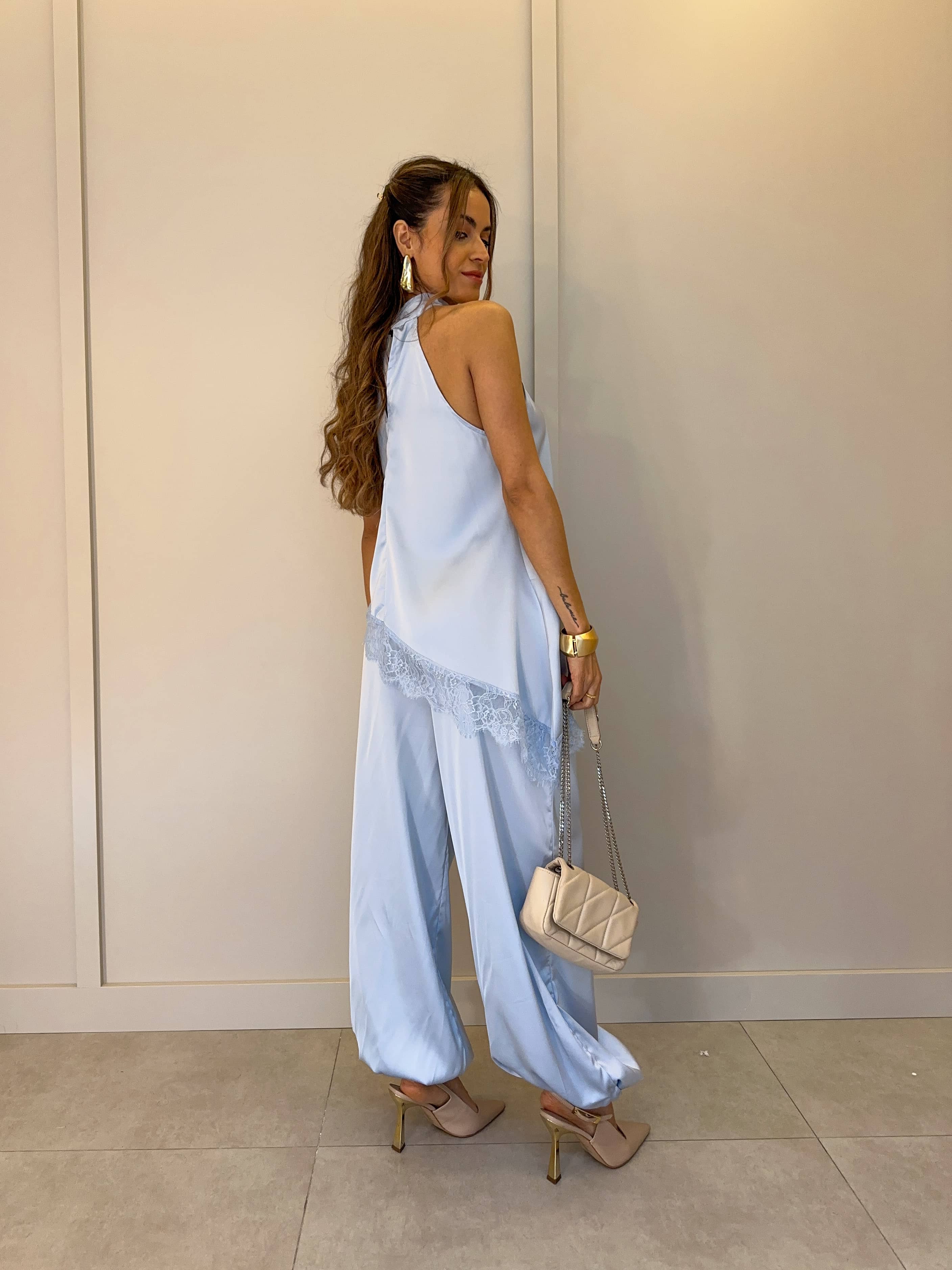 Conjunto Azul Acetinado Angela
