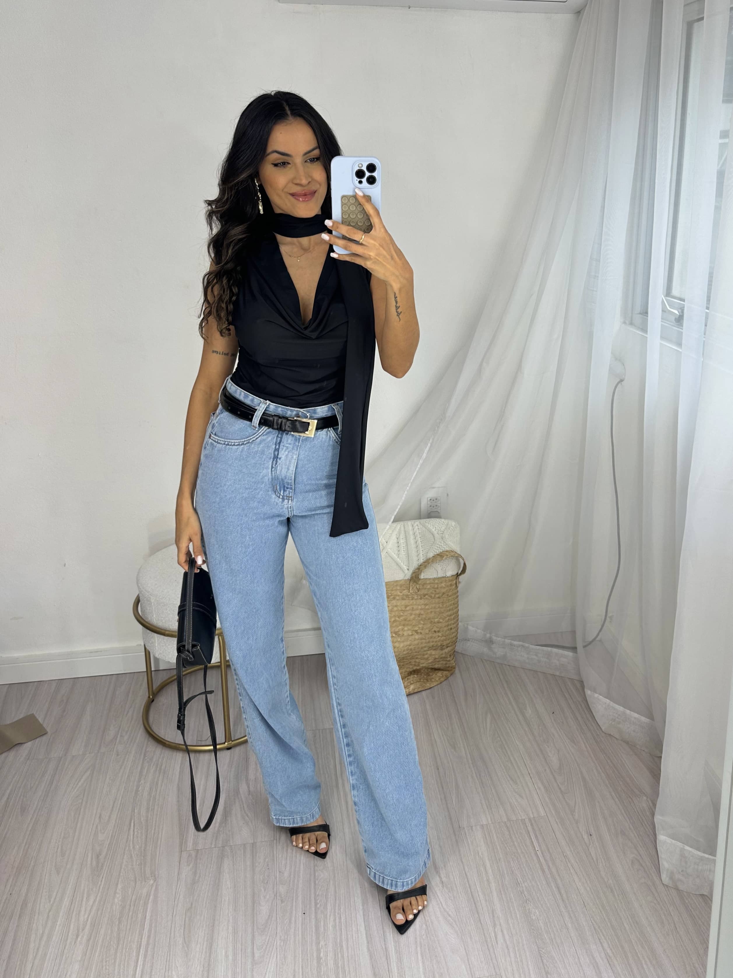 Calça Wide Leg Jeans Vivi Média