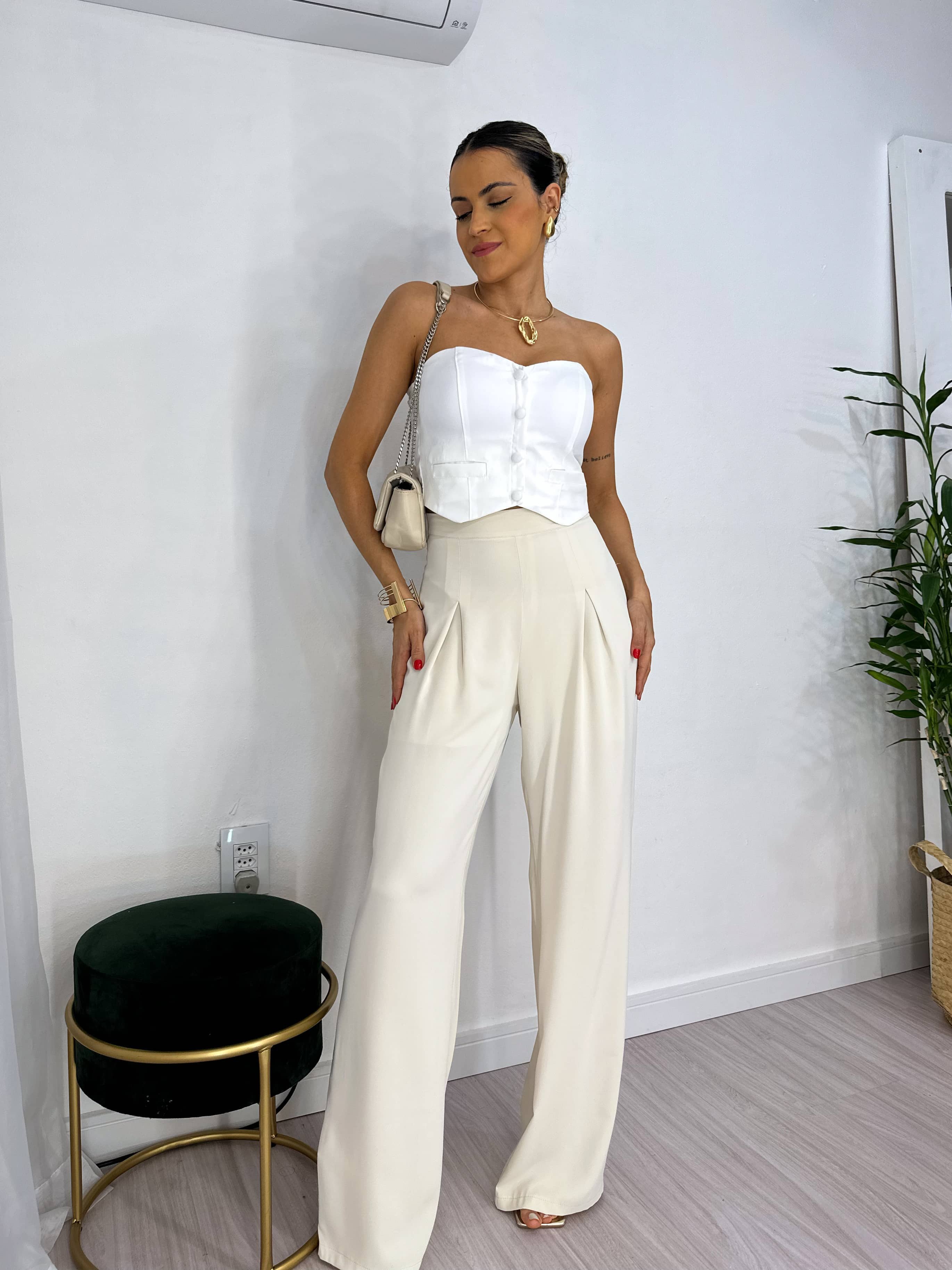 Calça Wide Leg Areia Carol