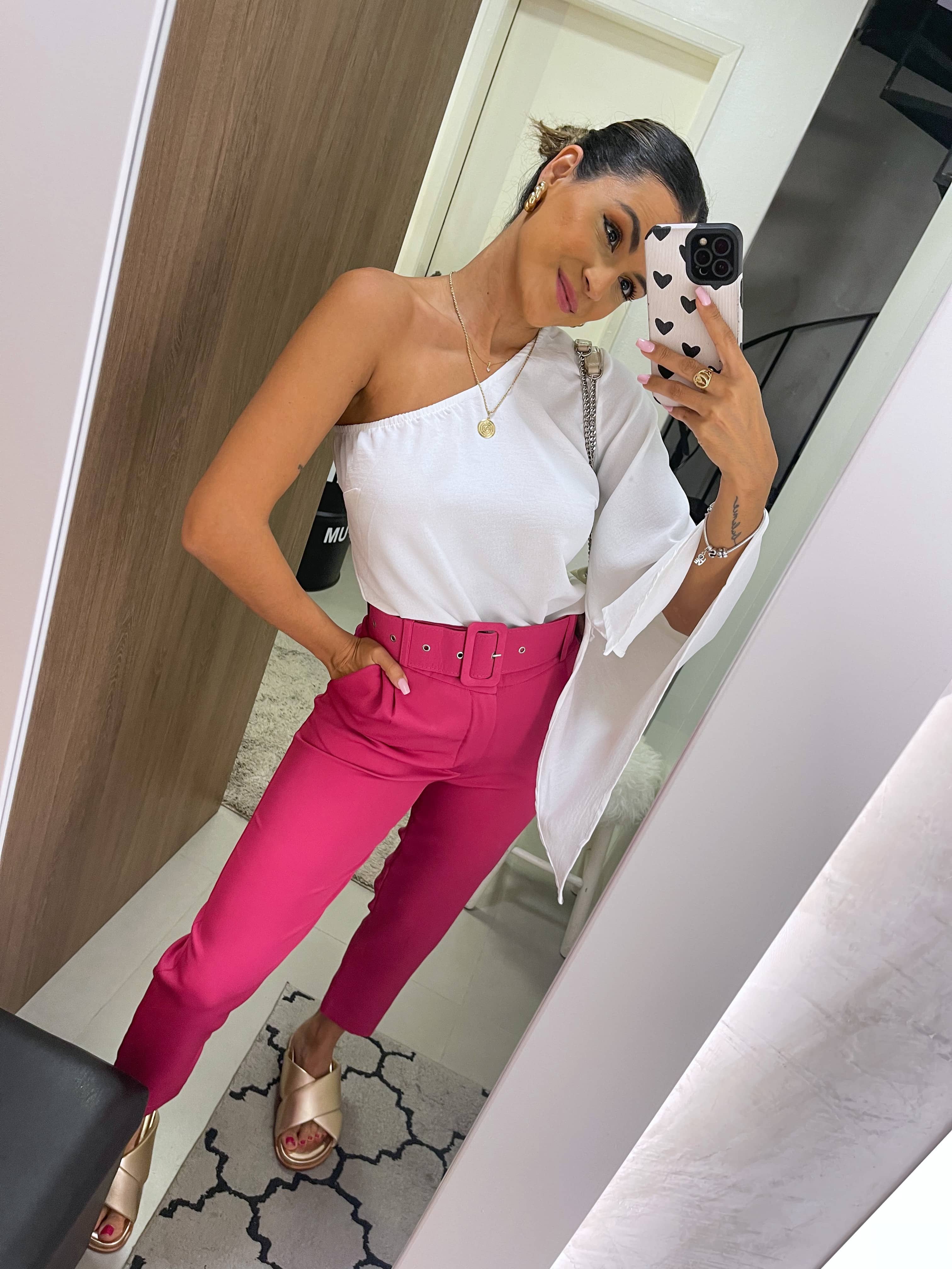 Calça Alfaiataria Giulia Rosa Cereja