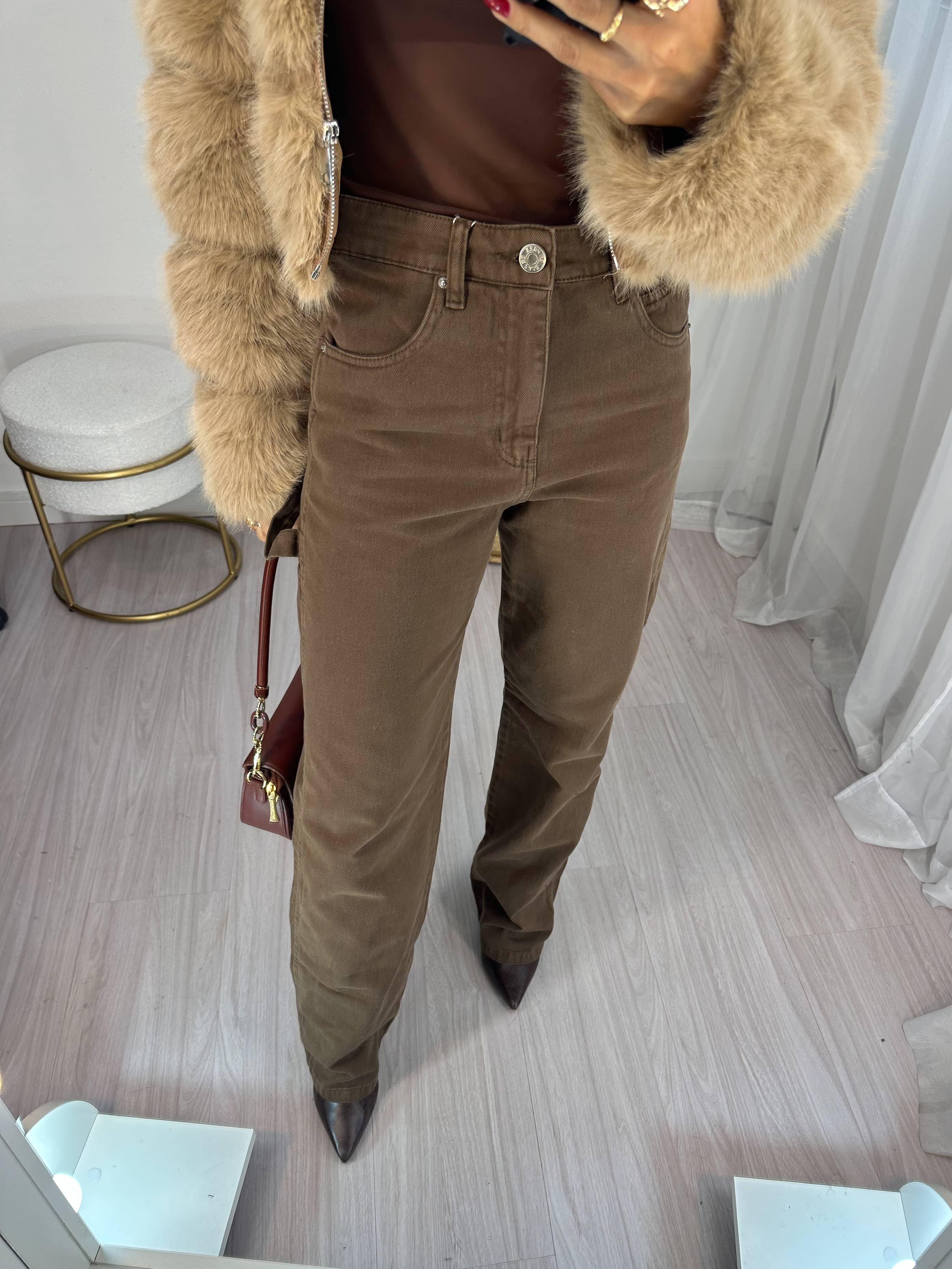 Calça Wide Leg Jeans Marrom Ivy