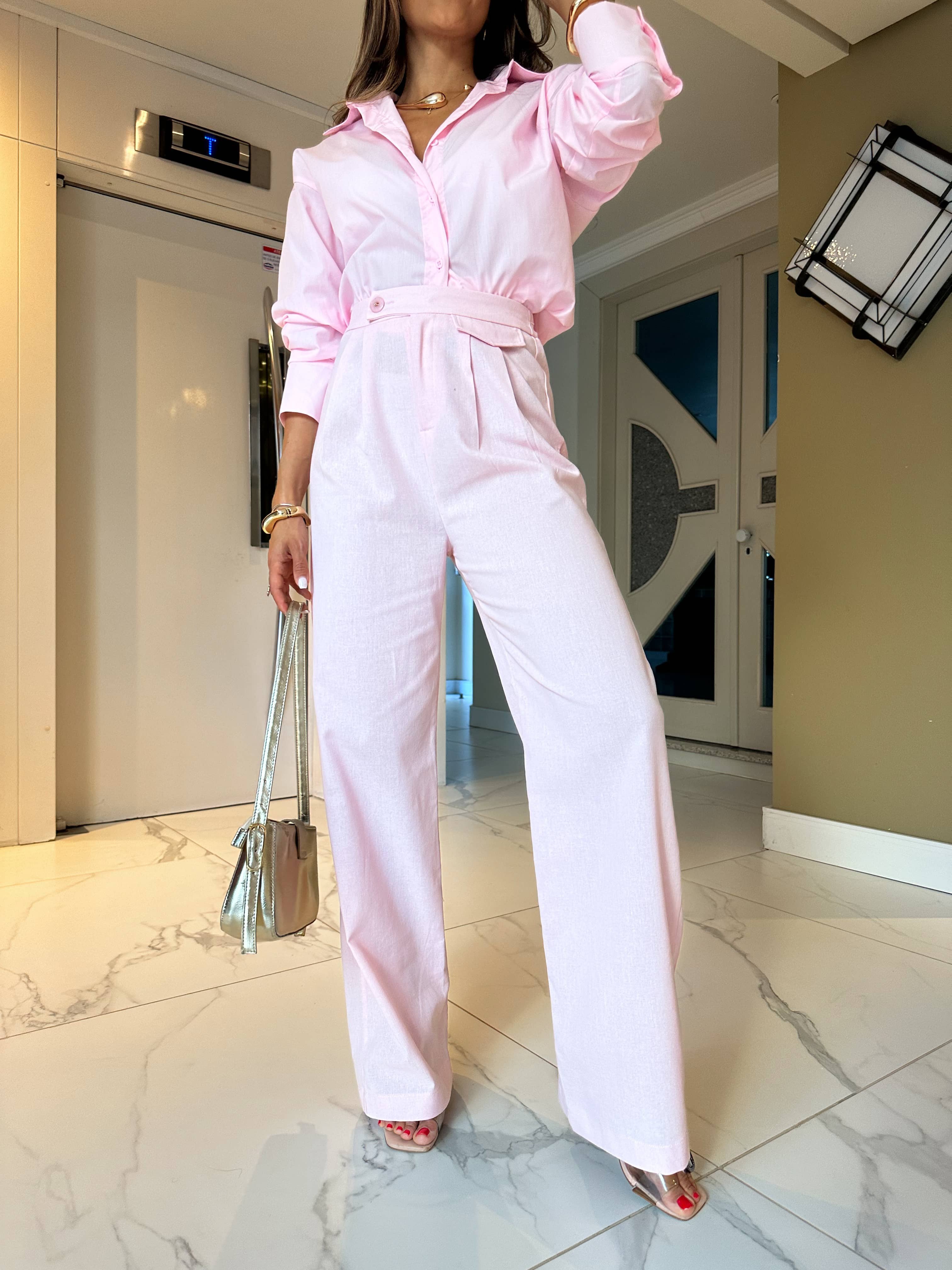 Calça Wide Leg Pink Ballet Livia