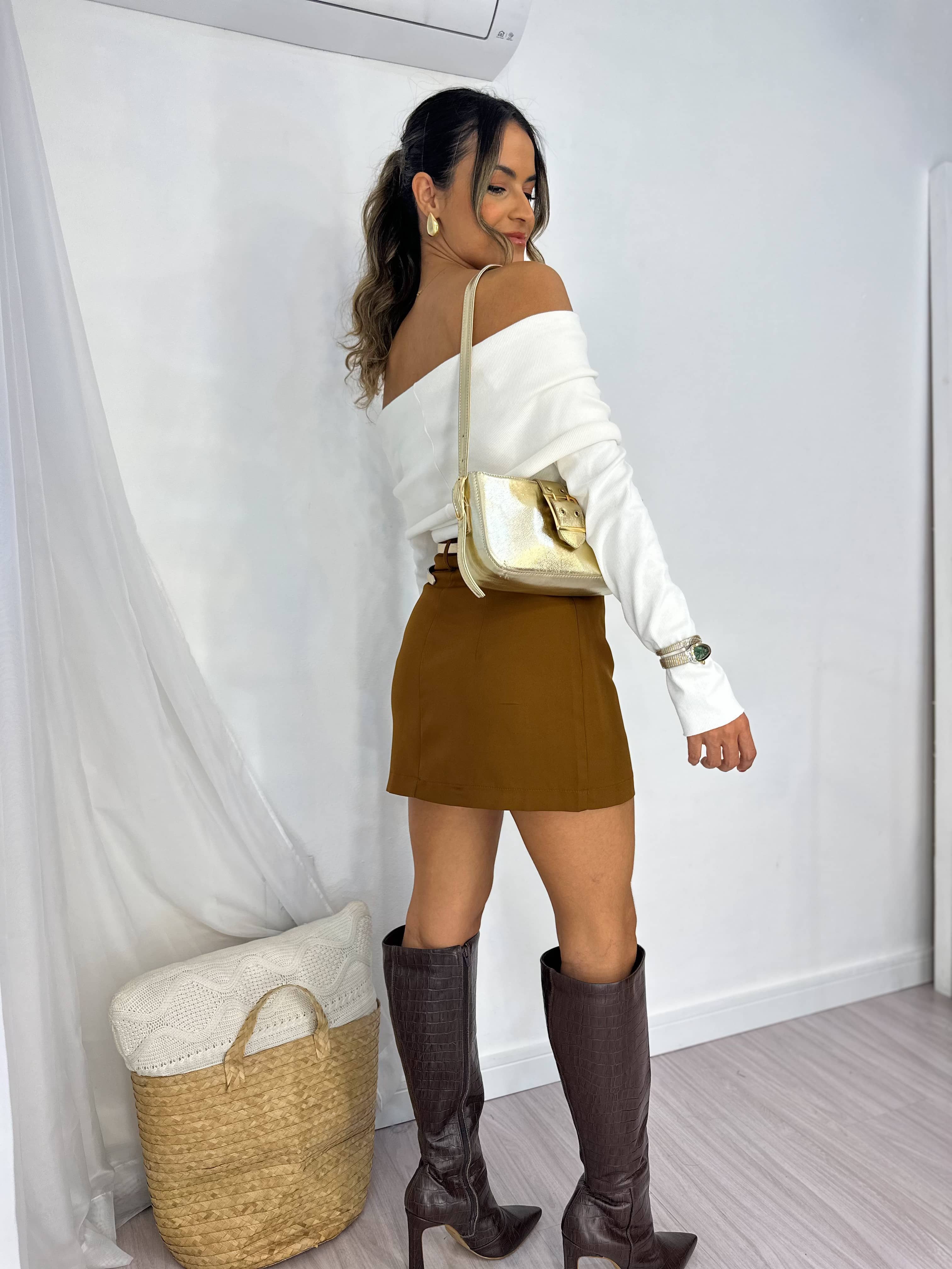 Saia Alfaiataria Marrom Lyssa