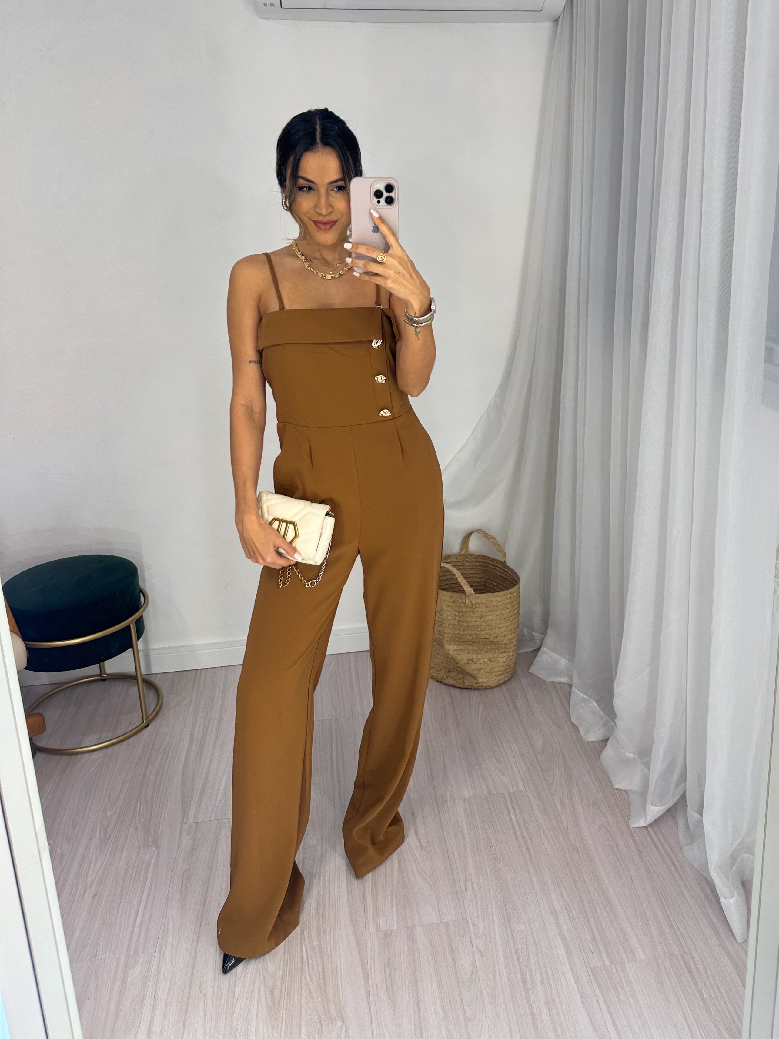 Macacão Alfaiataria Marrom Malutt