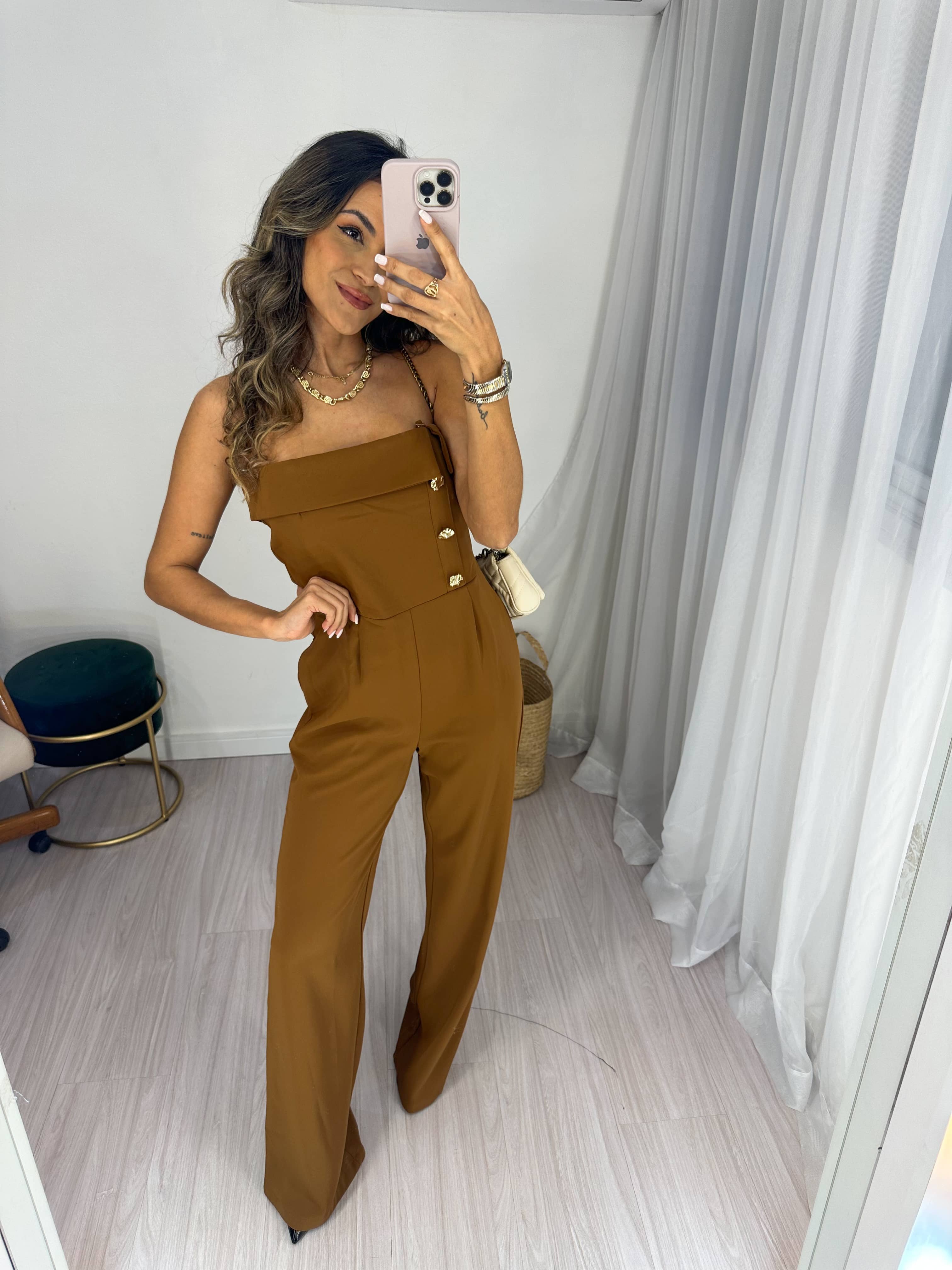 Macacão Alfaiataria Marrom Malutt